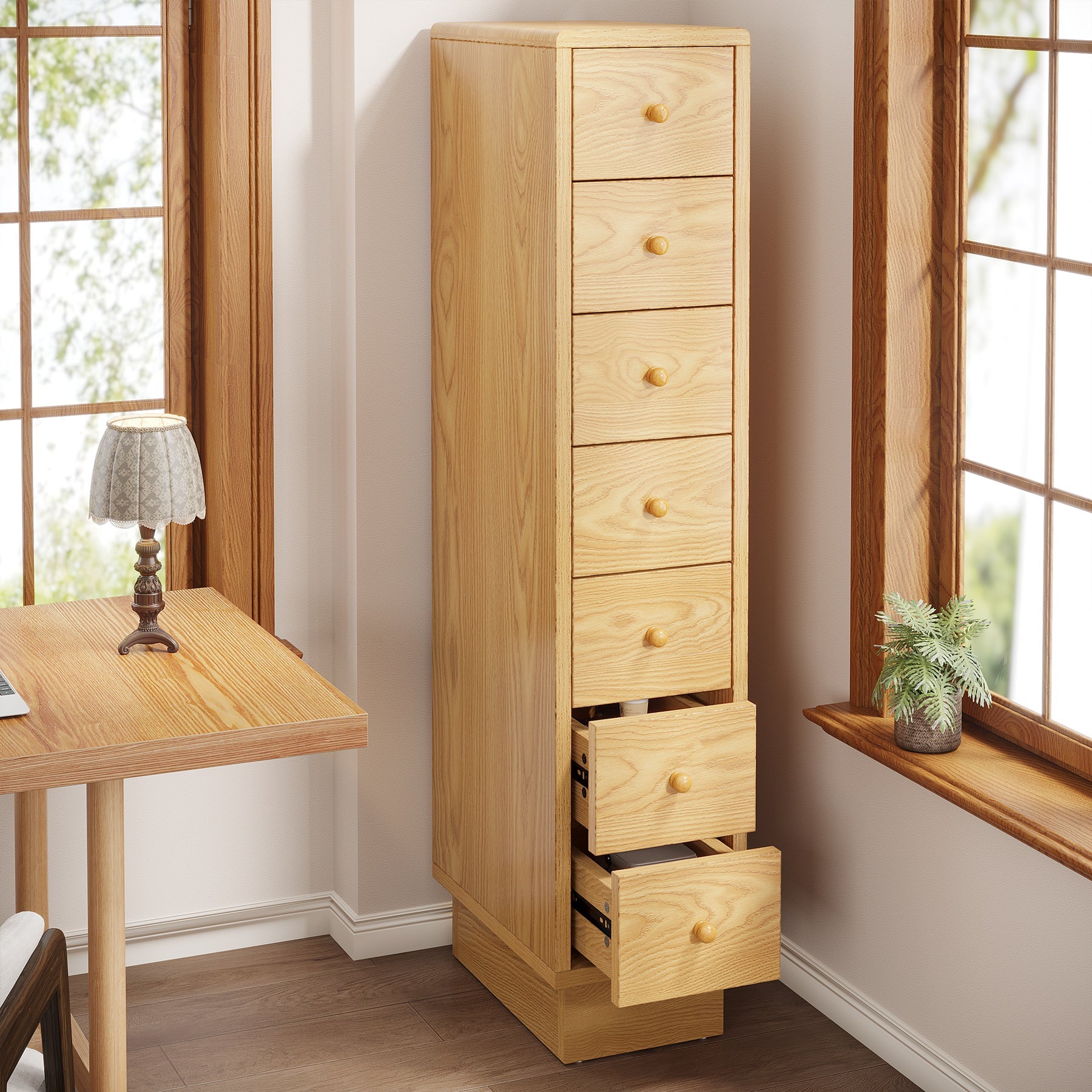 5-Drawer Wooden Narrow Dresser Storage Chest - Compact Bedroom Furniture for Small Spaces, Perfect for Organizing Clothes & Accessories in Apartments or Dorm Rooms