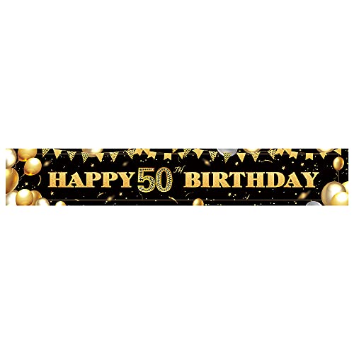 Happy 50th Birthday Banner Black Gold