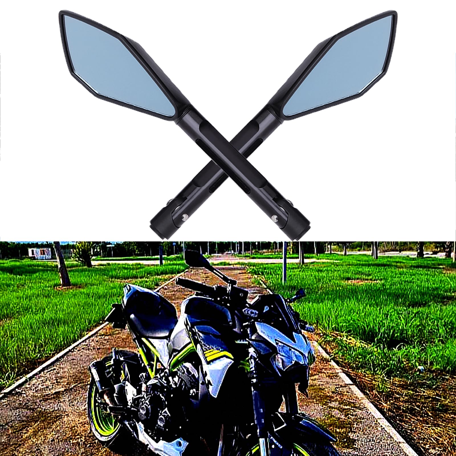 Universal Aluminum Motorcycle Handlebar End Mirror - 8mm & 10mm Adjustable Side Rearview Mirrors for Street Bike, Sport Bike, Dirt Bike, Cruiser, Chopper & Scooter (Black) - Enhanced Safety & Visibility for Urban Commuting & Off-Road Adventures