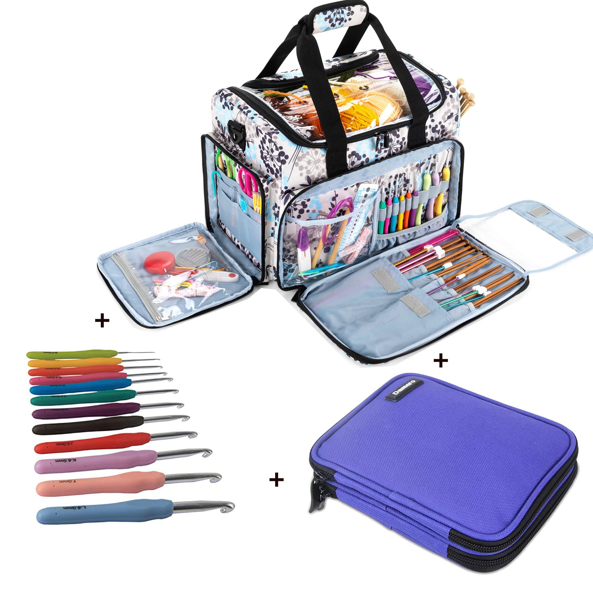 Teamoy 12-Piece Ergonomic Crochet Hook Set with Yarn Tote Bag & Storage Case - Perfect Starter Kit for Beginners & Knitting Enthusiasts - Ideal for DIY Crafts, Home Projects & Gift Giving