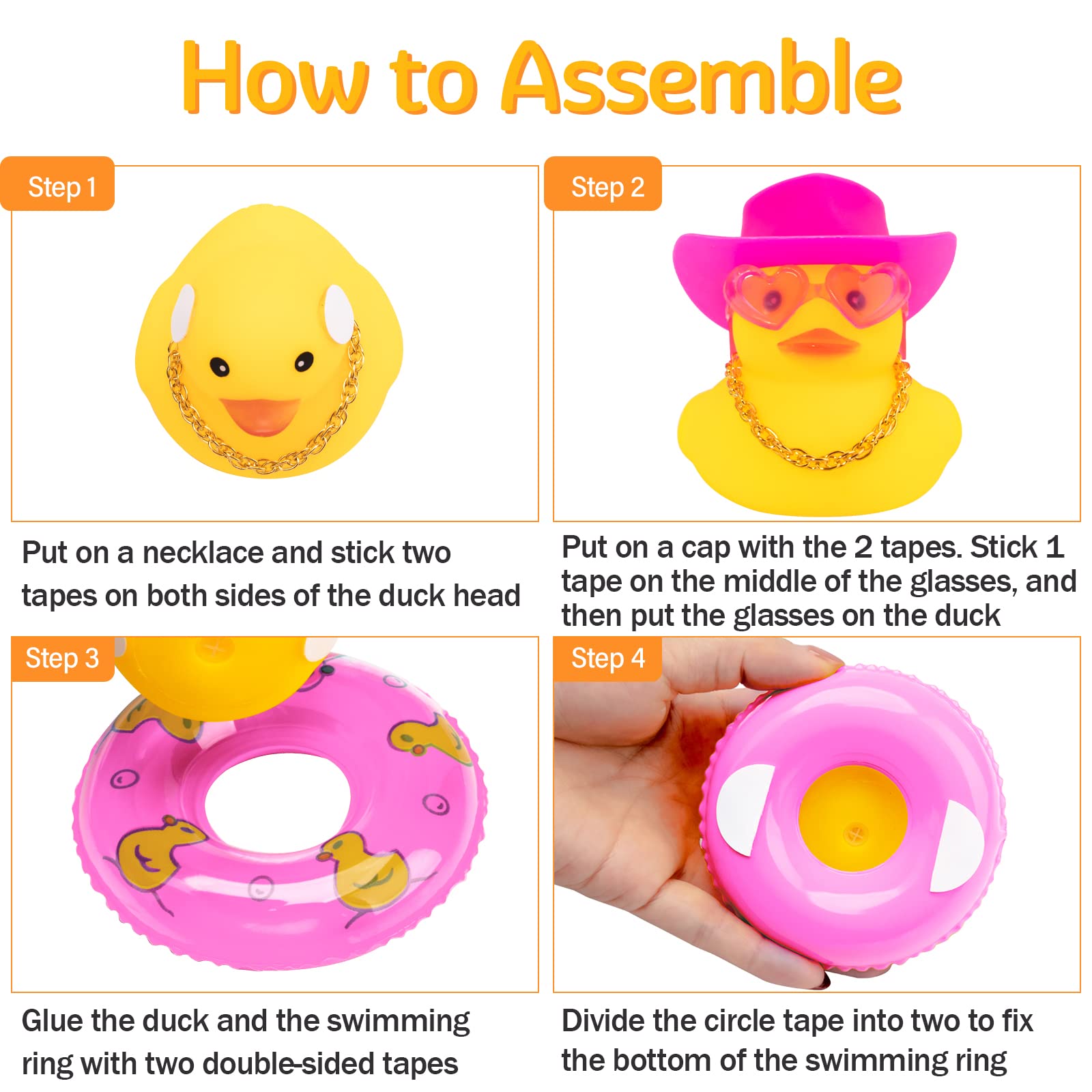 Wonuu Rubber Duck Car Dashboard Decoration - Cute Mini Duck Ornament with Flower Hat, Swim Ring, Necklace & Sunglasses (Red Heart Glasses & Pink Spot Hat) - Fun Car Accessory for Dashboard Decor, Gift Idea