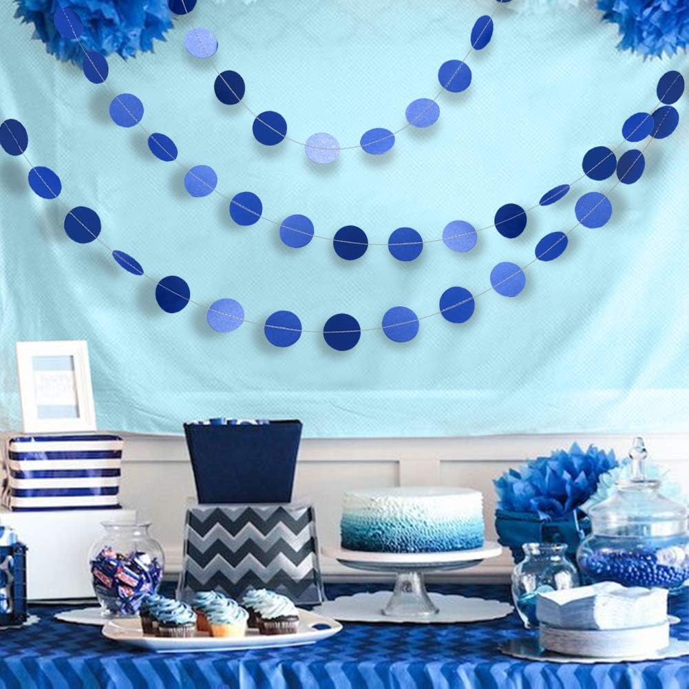 Navy Blue Polka Dot Garland - Wedding Party Decorations, Winter Wonderland Hanging Streamers, Circle Dot Backdrop Banner for Birthday, Baby Shower & Bachelorette - Perfect for Indoor/Outdoor Events, Photo Booths & Holiday Celebrations