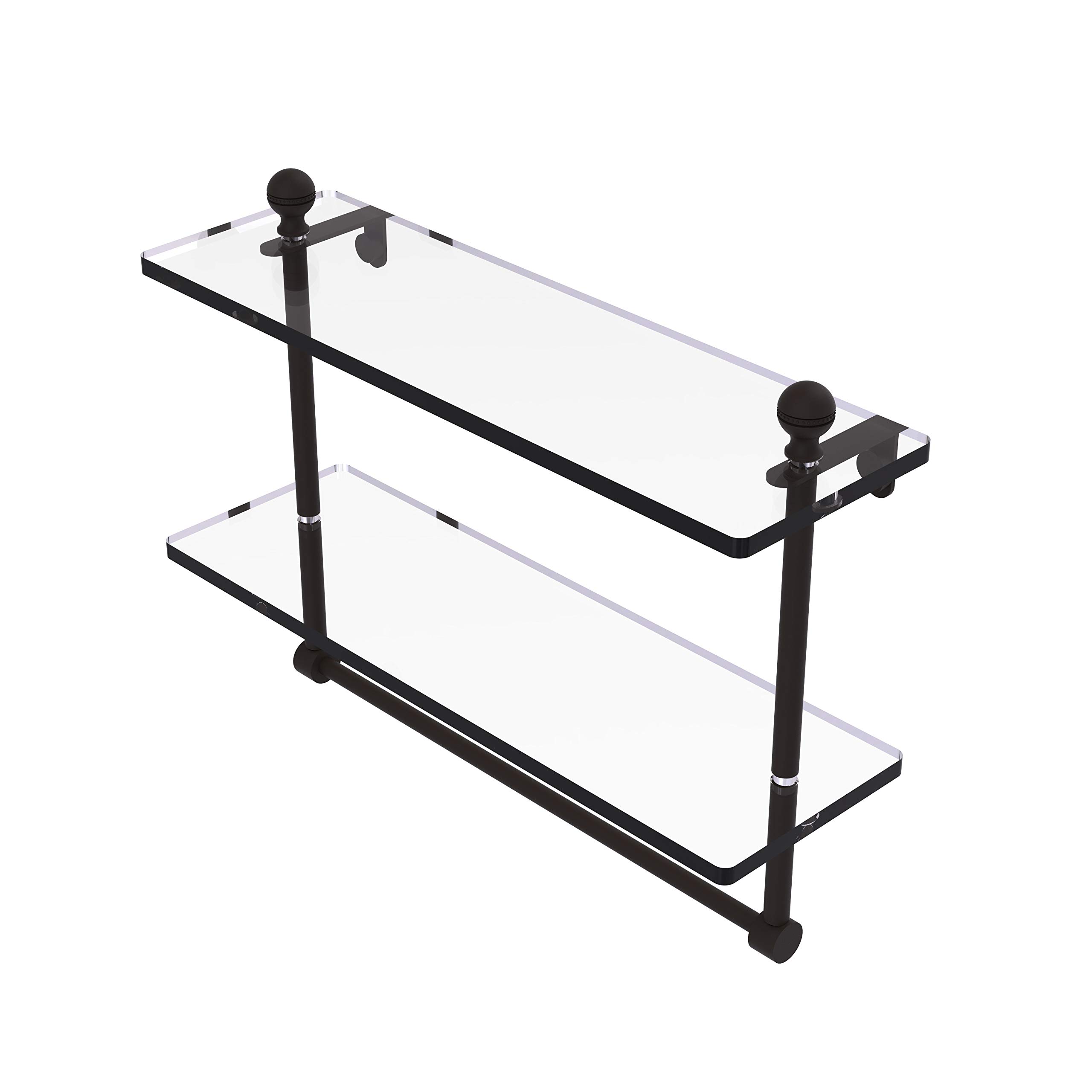 Allied Brass MA-2/16TB Mambo Collection 16 Inch Two-Tiered Glass Shelf Towel Bar with Oil Rubbed Bronze Finish - Perfect for Bathroom, Spa, and Luxury Home Decor