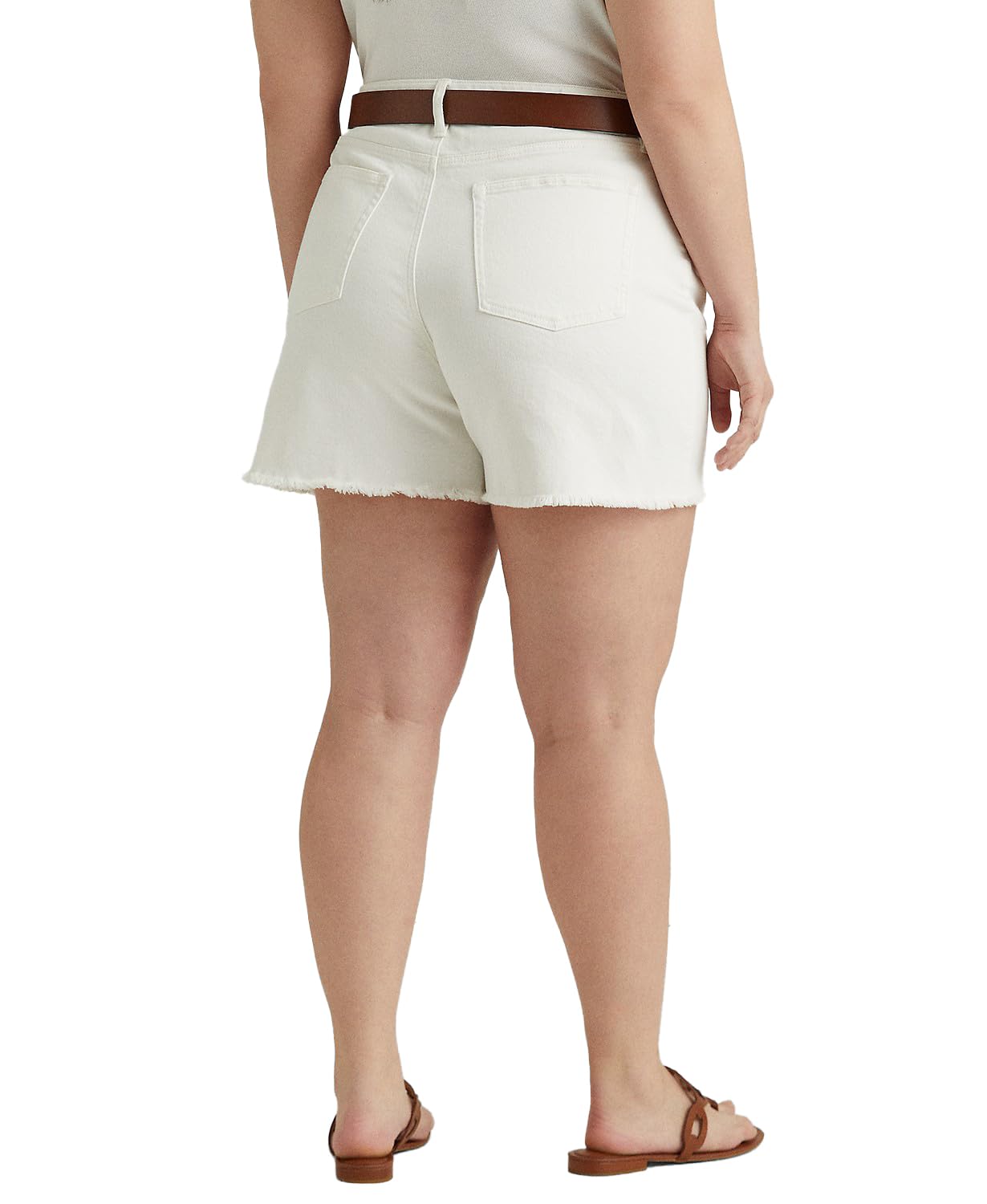 Lauren Ralph Lauren Women's Plus Size White High-Rise Denim Shorts - Comfortable Stretch Denim for Summer, Casual Outfits & Beach Wear (Size 16, Regular Fit)