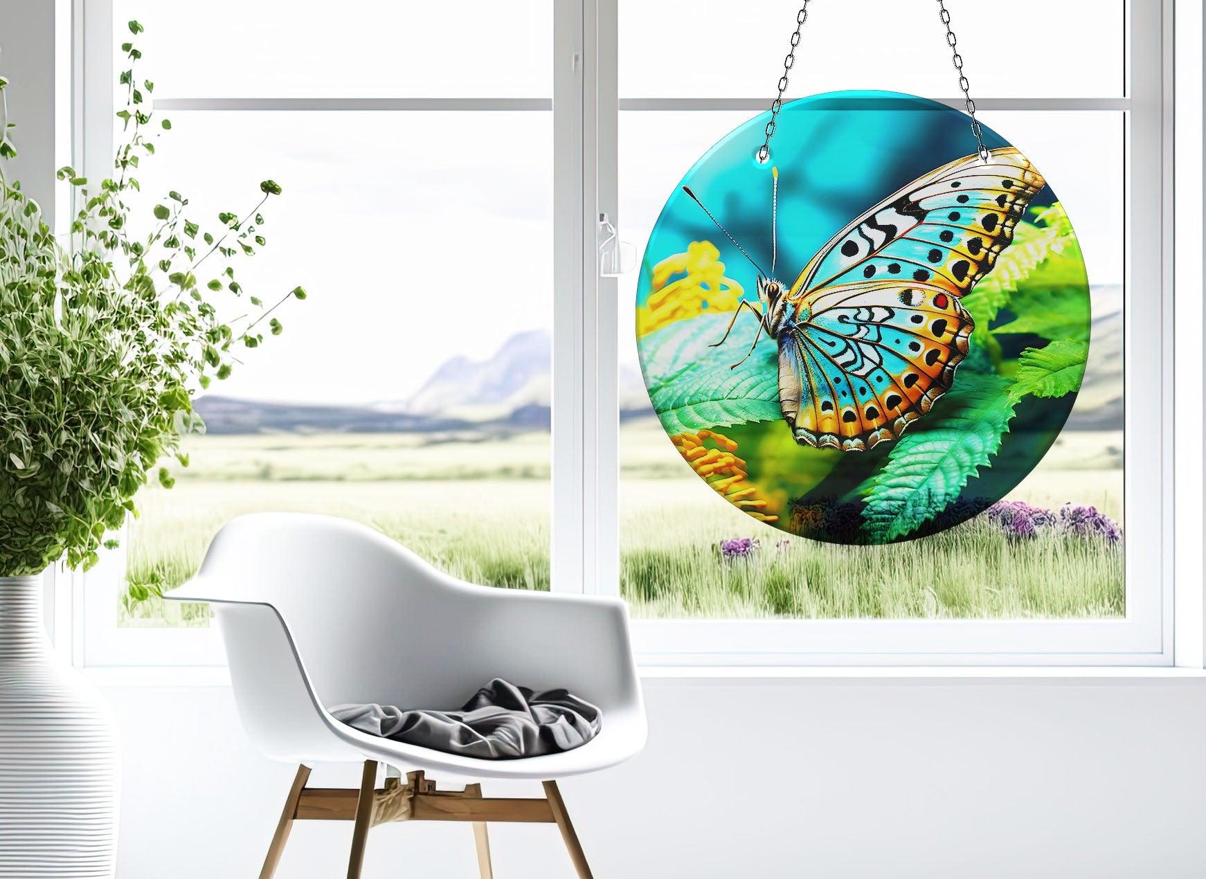Blue Butterfly Suncatcher Window Decor - Handmade Stained Glass Sun Catcher for Home, Office, Nursery - Perfect for Windows, Gifts & Boho Room Decor