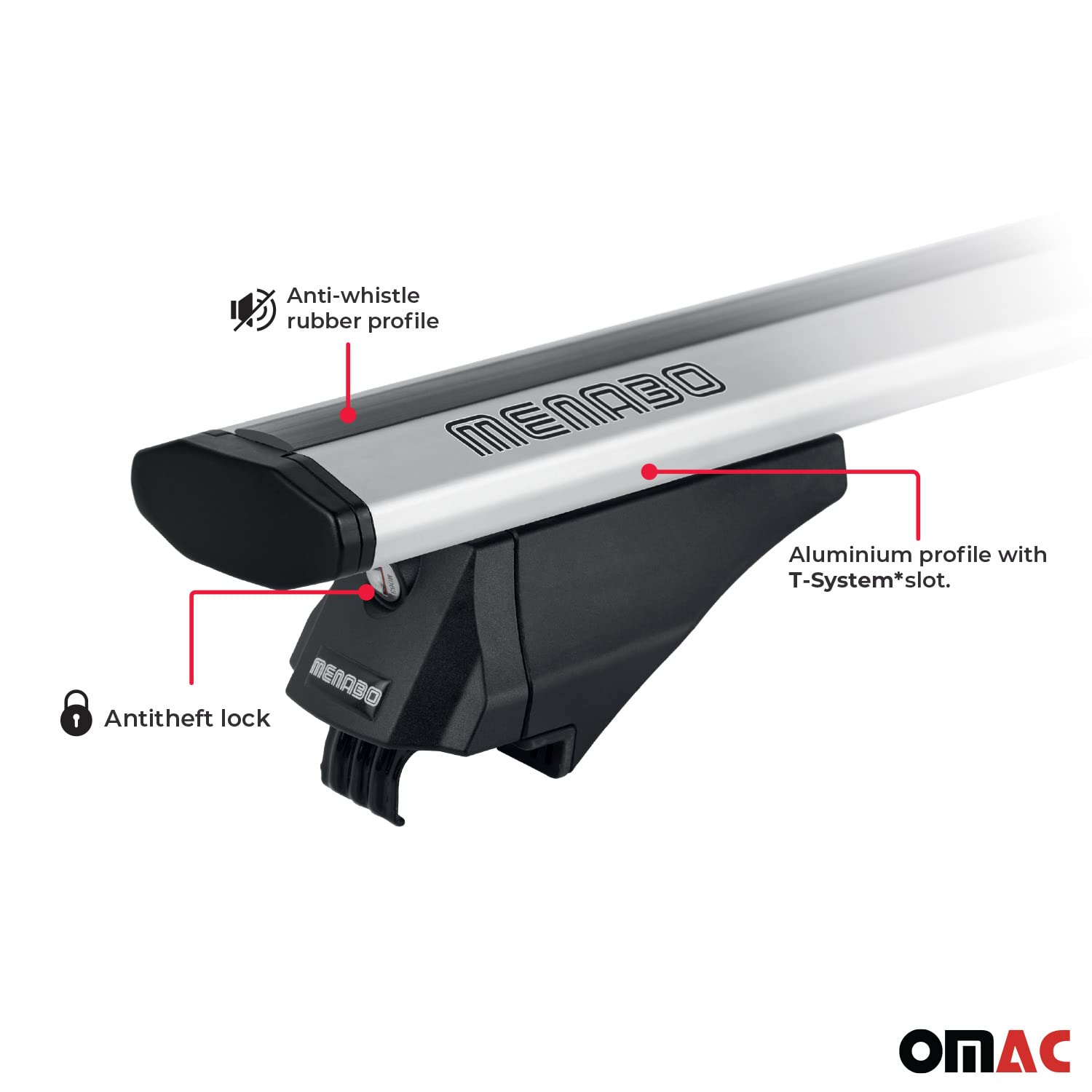 OMAC Aluminum Roof Rack Cross Bars for Volvo XC40 (2019-2024) - 2-Pack Anti-Theft Grey Cargo Carrier for Kayak, Canoe, Surfboard, Ski, Snowboard & Camping Gear - Perfect for Outdoor Adventures & Road Trips