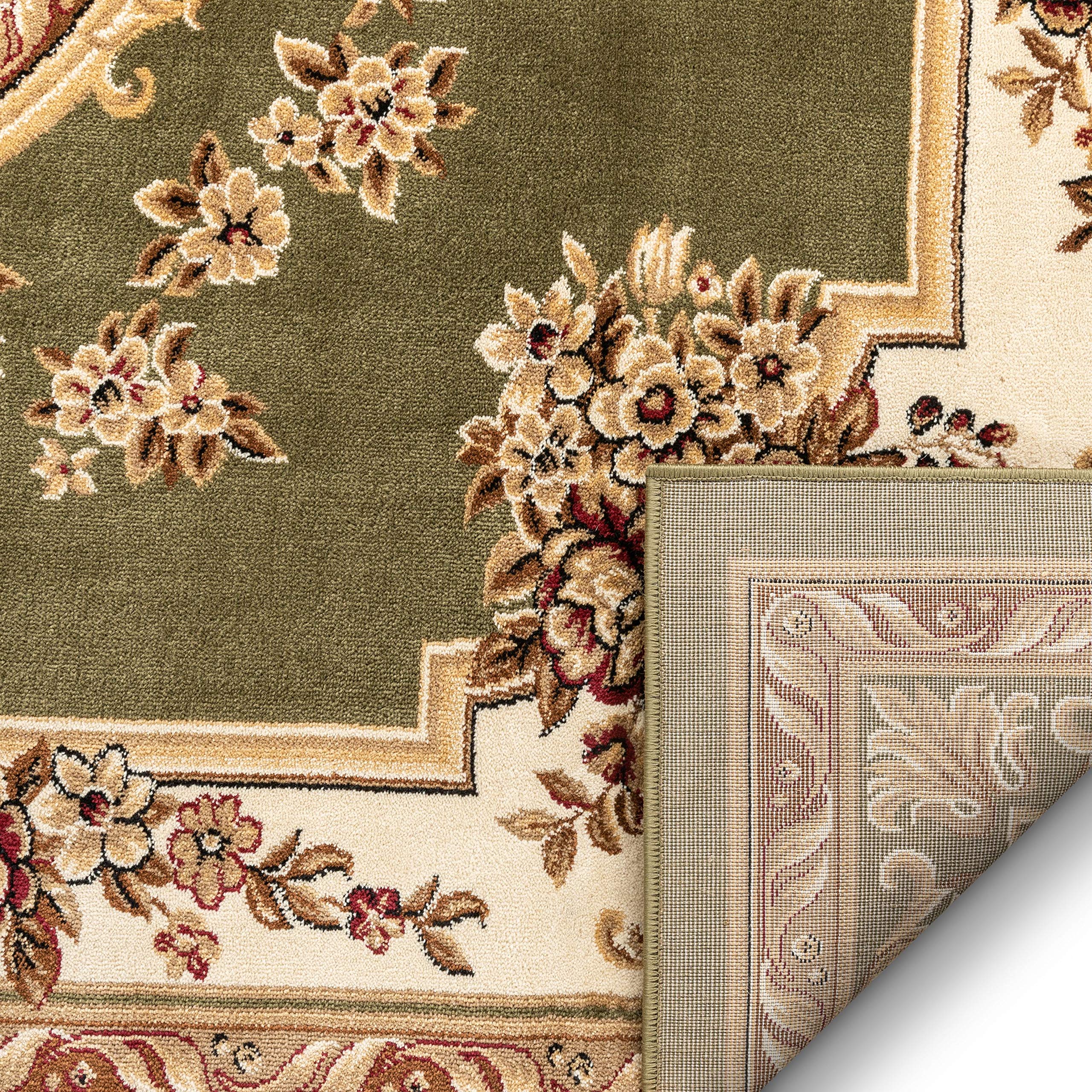 Well Woven Timeless Collection Le Petit Palais Green 3x12 Runner - Luxurious Traditional French Medallion Oriental Area Rug - Easy to Clean & Durable - Perfect for Living Room, Bedroom, Dining Room, Hallway & Entryway Decor