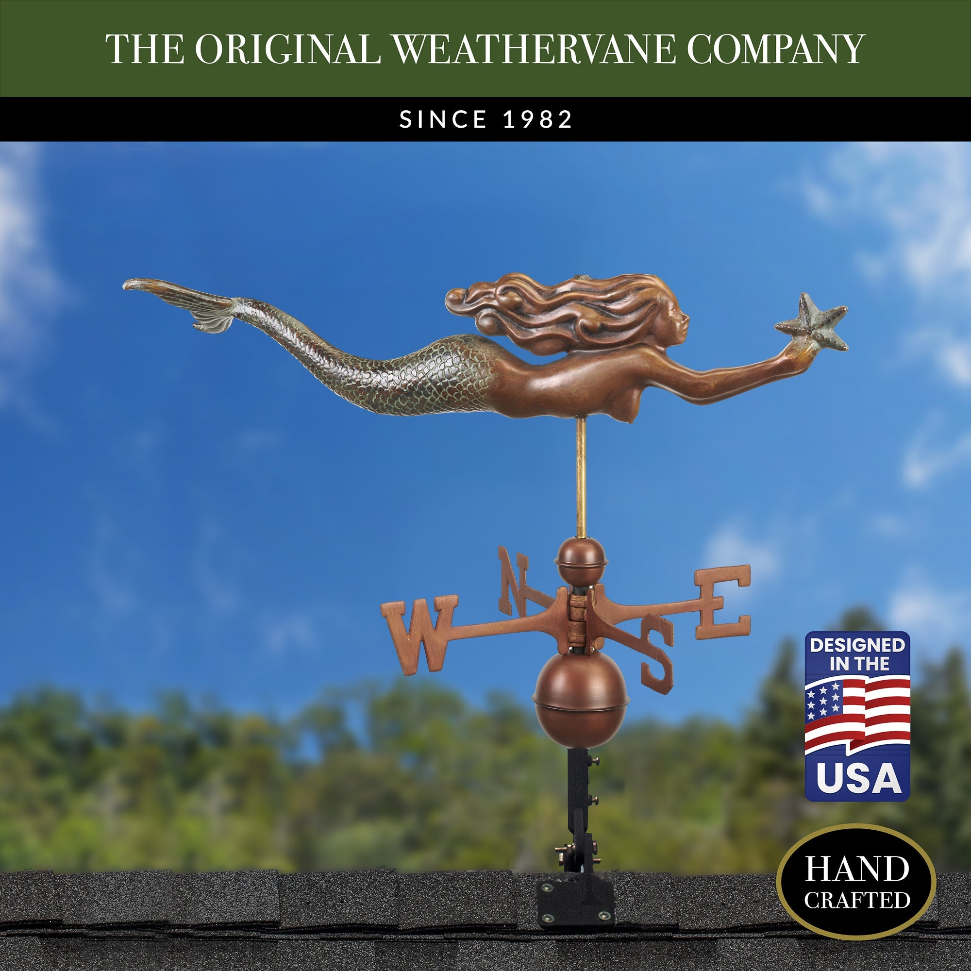 Beautiful Mermaid with Starfish Weathervane - Decorative Outdoor Garden Ornament for Yard, Patio, and Coastal Home Decor