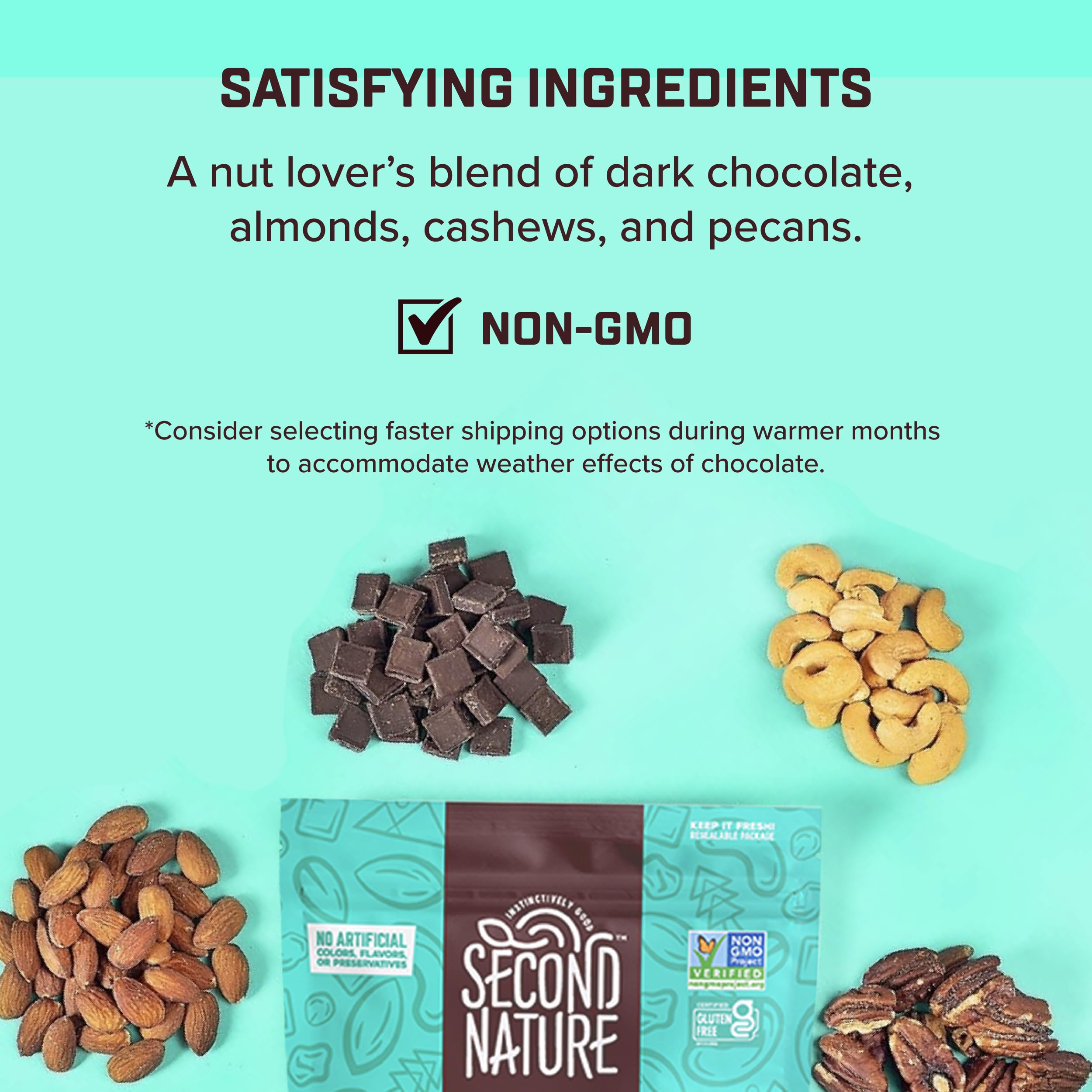 Second Nature Dark Chocolate Medley Trail Mix, 12 oz. Resealable Pouch (Pack of 6) – Gluten-Free Certified – Healthy Snack with Nuts & Dark Chocolate – Perfect for Hiking, Office Snacks, Travel & On-the-Go Energy Boost