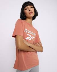 Reebok Women's Identity Big Logo Coral T-Shirt - Stylish Casual Tee for Workout, Gym & Everyday Wear