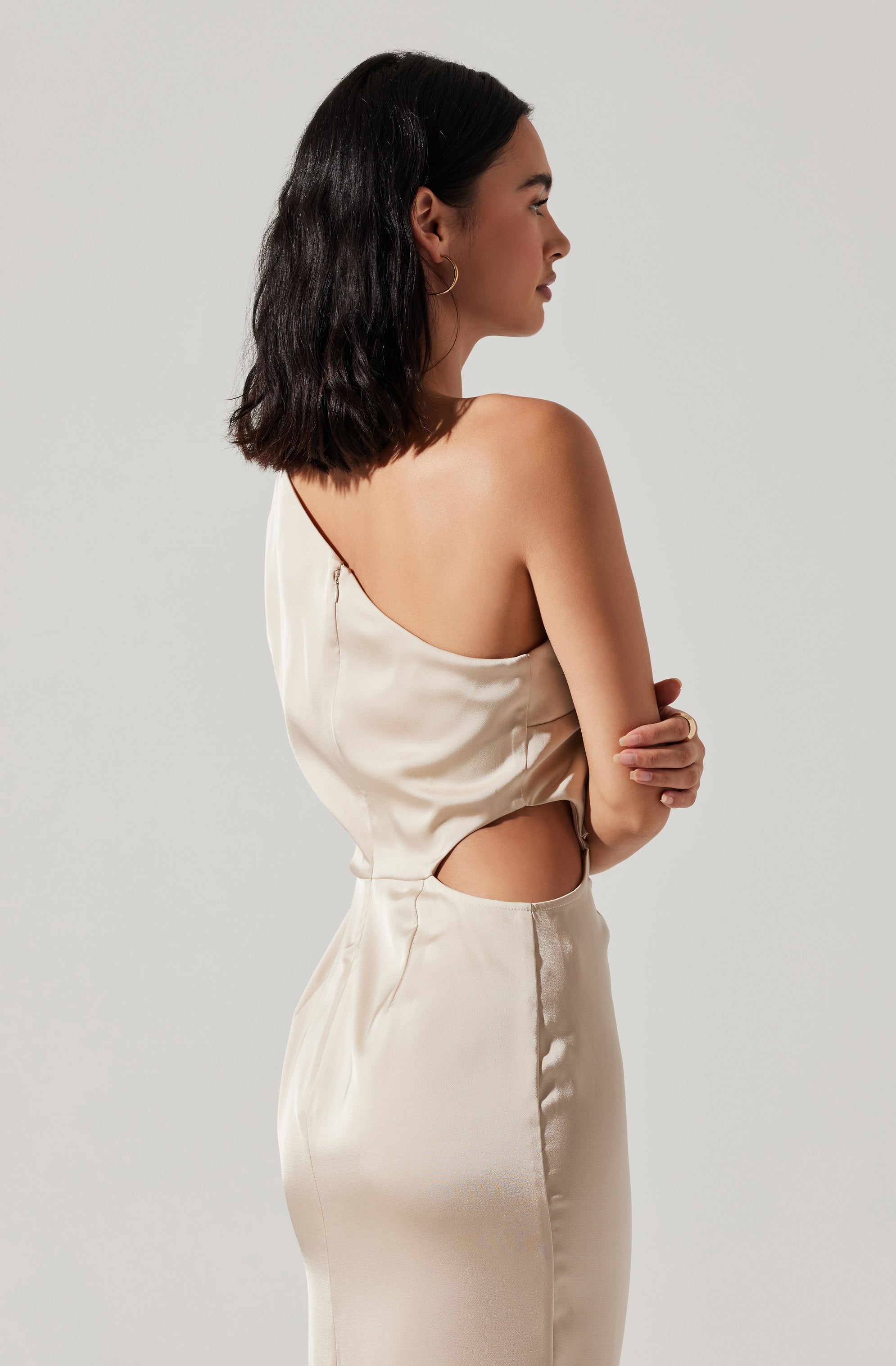 Amari Satin Cutout One Shoulder Maxi Dress for Women - Elegant Evening Gown for Parties, Weddings & Special Occasions