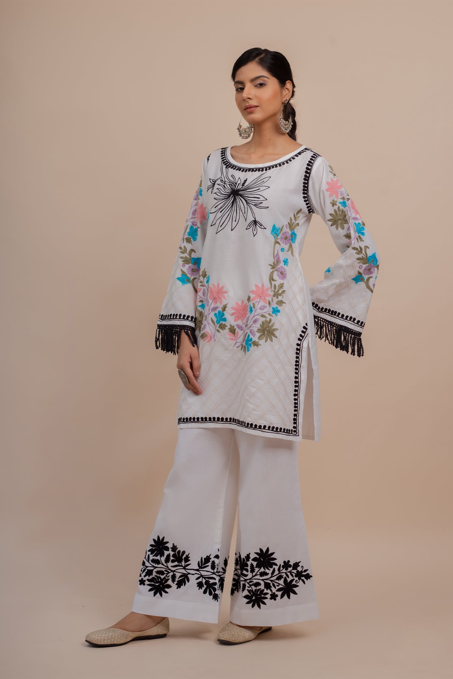 Falak Kashmiri Kurta Set - Premium White Cotton Traditional Indian Dress for Women | Perfect for Festivals, Weddings & Cultural Events