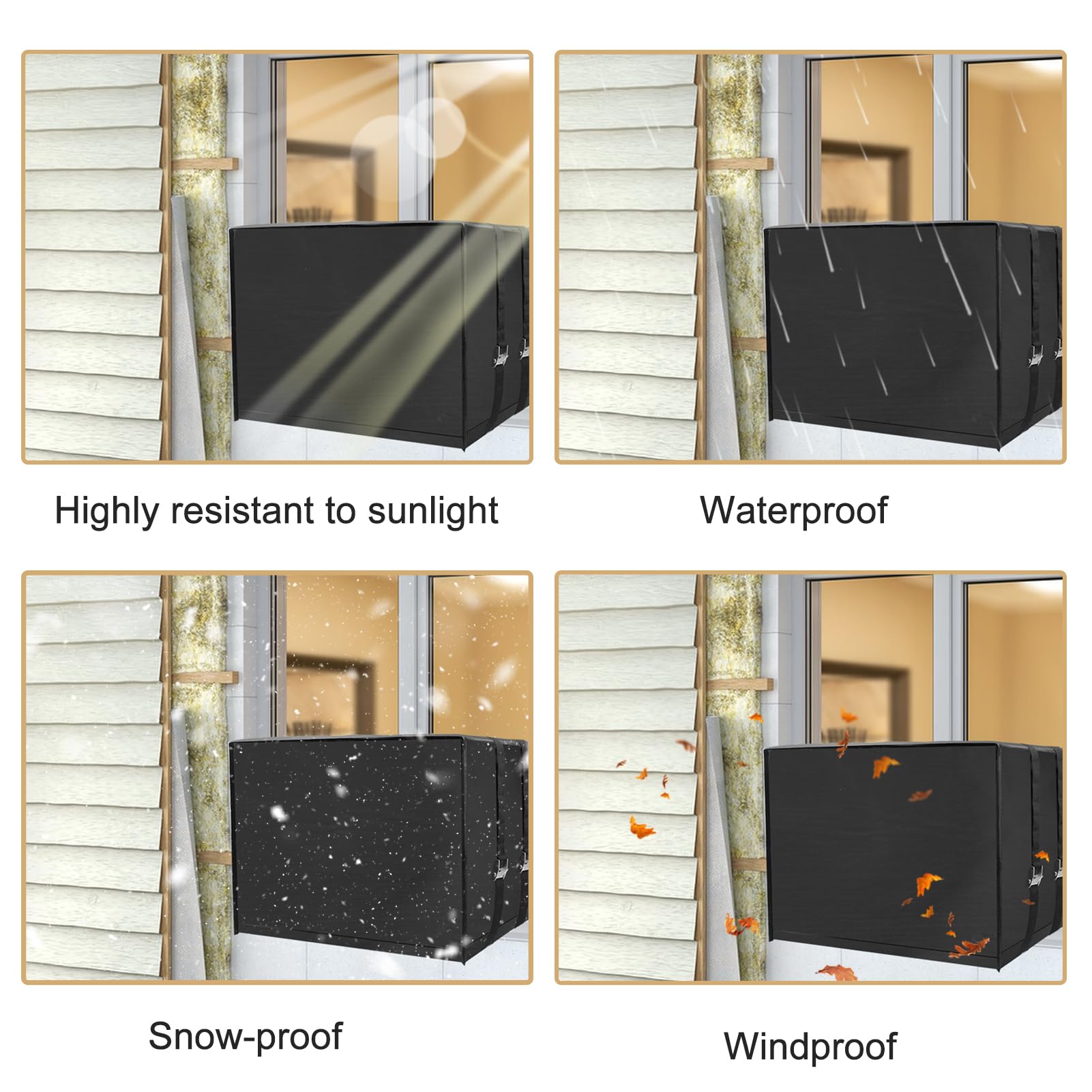 3-Layer Insulated Waterproof Window AC Cover - Black Outdoor Air Conditioner Protector for 21