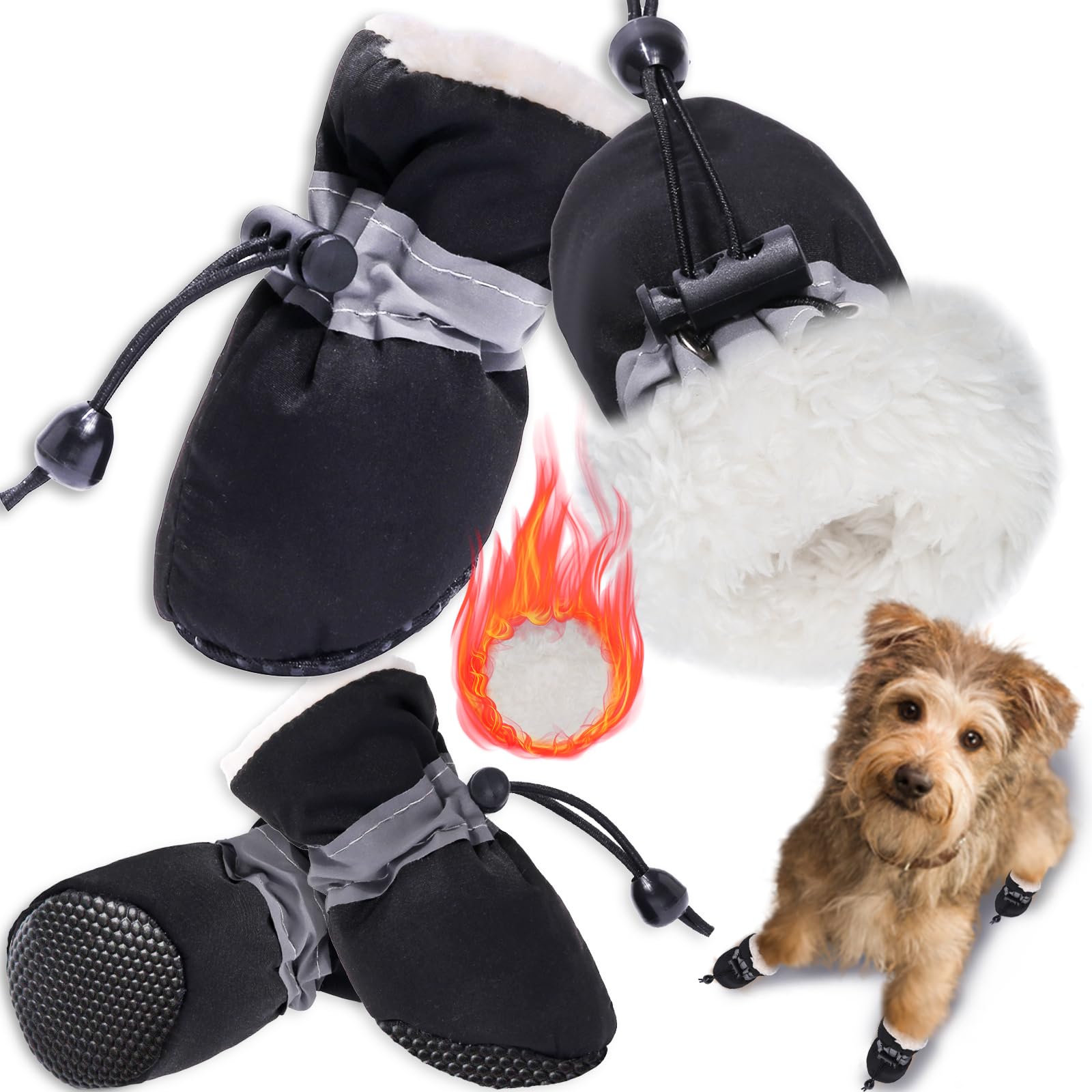 **Waterproof Dog Boots for Winter - Warm Snow Booties with Reflective Strips for Small & Medium Dogs (4PCs, Black, Size 6) - Ideal for Snow, Ice, and Outdoor Adventures**