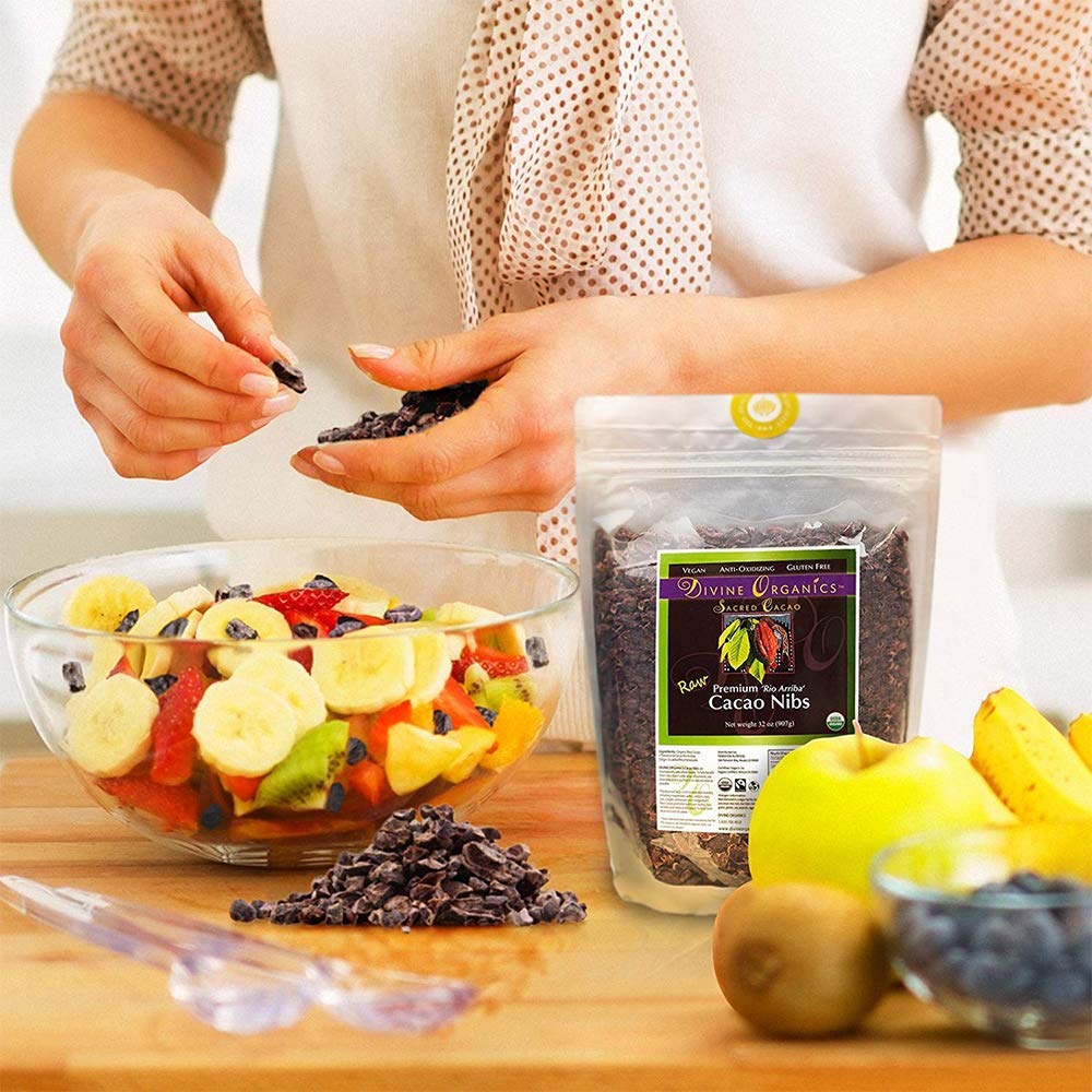 Divine Organics Raw Organic Cacao Nibs - USDA Certified, Premium Rio Arriba Origin - Rich in Magnesium & Antioxidants - Perfect for Smoothies, Baking, Healthy Snacks, Salads & Trail Mixes - Great Chocolate Chips Alternative (32oz Bulk Pack) - Ideal for Home Cooking, Vegan Recipes & Energy Boosting Snacks