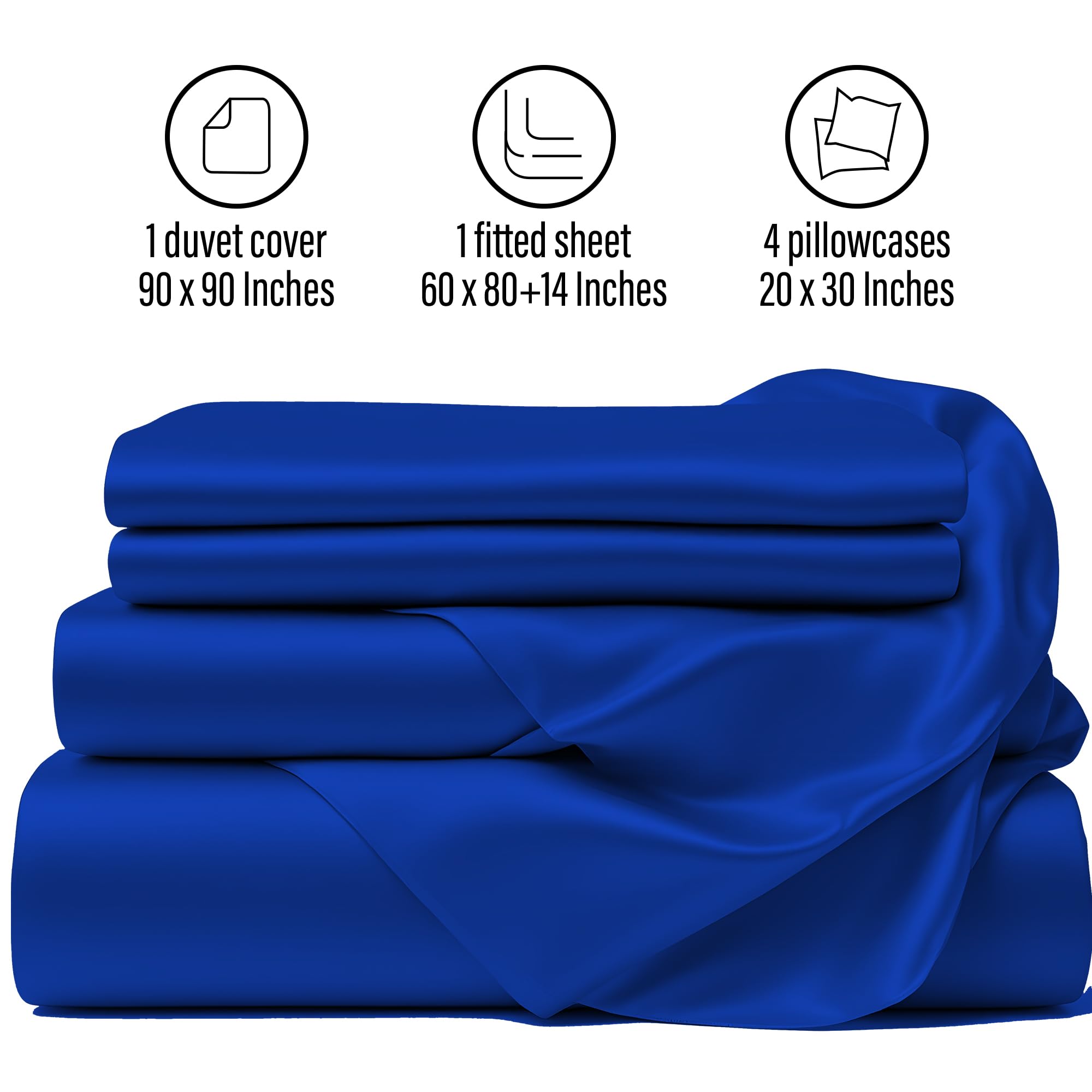Ahmedani 6-Piece Queen Size Satin Bedding Set - Navy Blue Luxury Duvet Cover, Fitted Sheet & 4 Pillowcases - Soft & Breathable for Comfortable Sleep - Perfect for Master Bedroom, Guest Room & Hotel Use