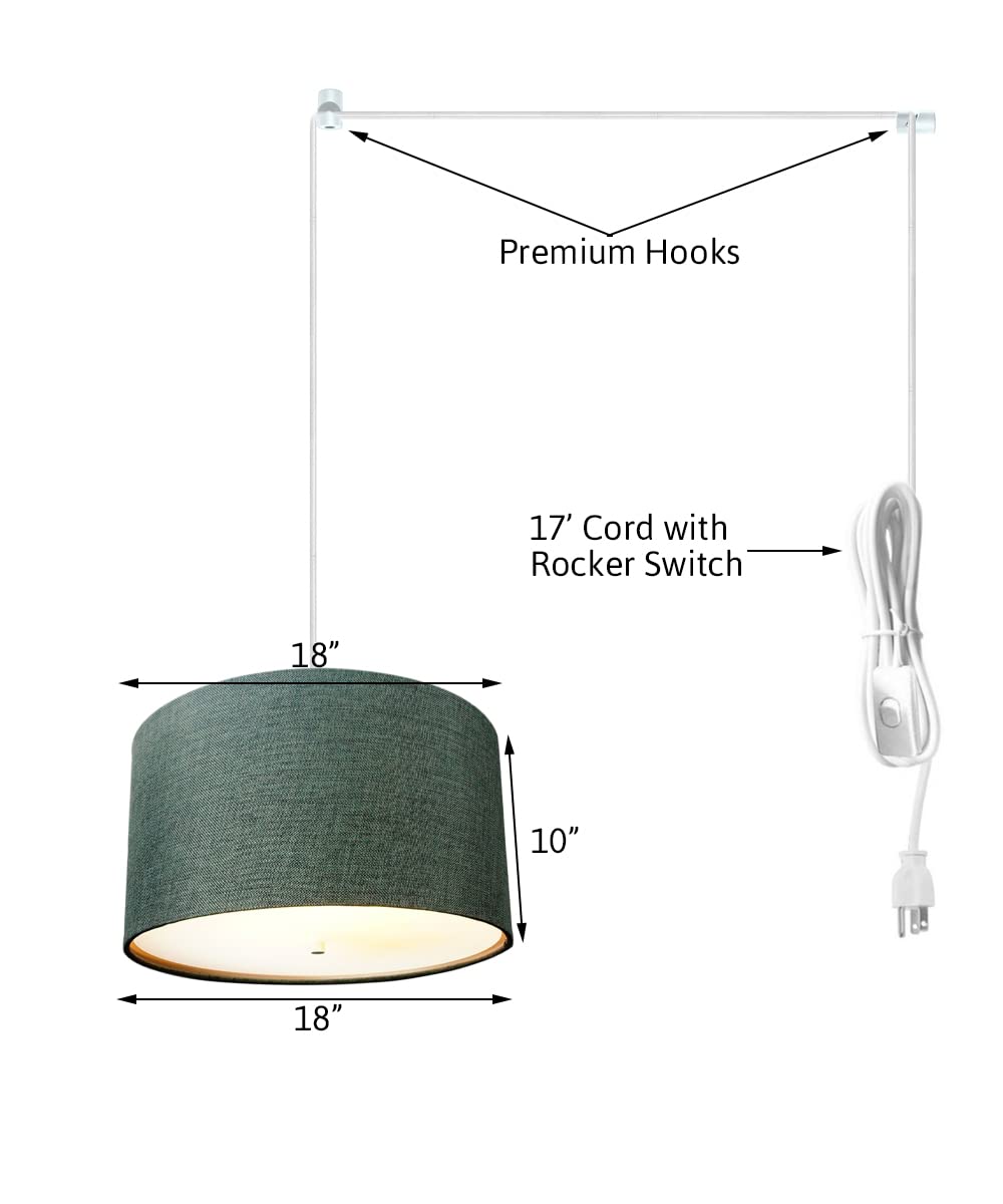 HomeConcept 2-Light Plug-in Swag Pendant with Diffuser - 18 Inch Granite Gray & White Cord - Perfect for Kitchen Island, Dining Room, or Bedroom Lighting