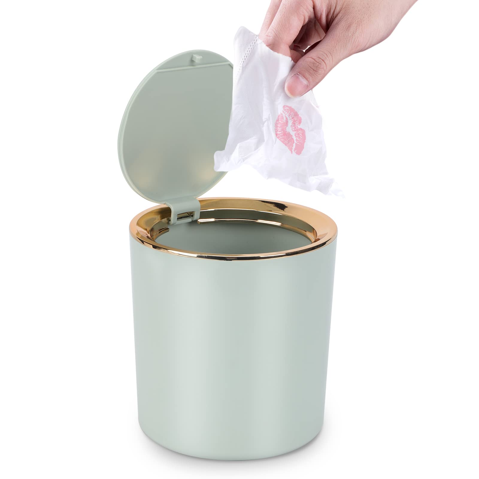 JEEZAO 2.6L Mini Desktop Trash Can with Lid - Small Plastic Waste Bin for Office, Bathroom, Kitchen, Dressing Table | Compact Desk Garbage Can for Home & Office Use (Light Green)