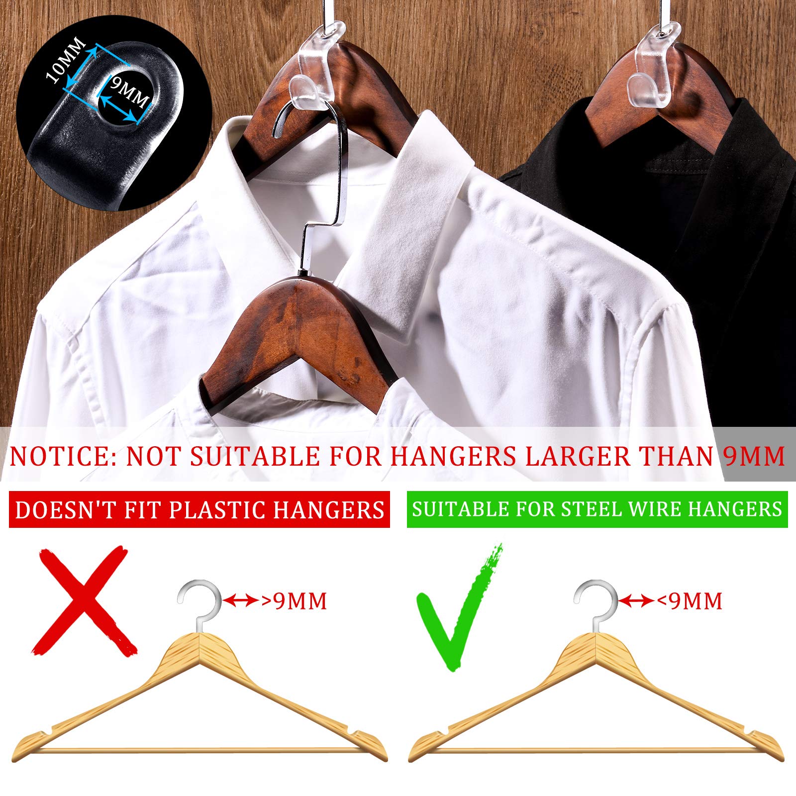 Jetec 48-Piece Clear Clothes Hanger Connector Hooks - Hanger Extender Clips for Closet Organization - Cascading Outfit Holders for Space Saving (Clear) - Perfect for Small Closets, Wardrobe Storage & Laundry Room Organization