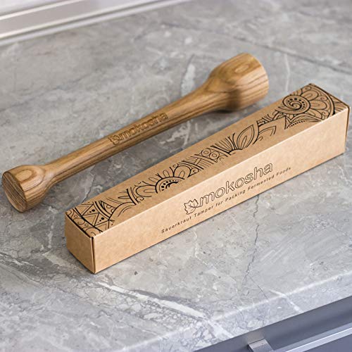 14 Inch Natural Solid Wood Sauerkraut Tamper - Eco-Friendly Ash Tree Vegetable Pounder for Packing Fermented Foods into Mason Jars - Perfect for Homemade Kimchi, Pickles & Fermentation Projects