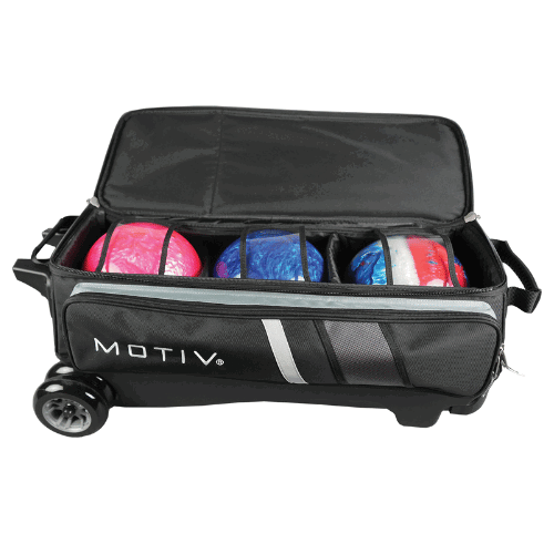 Motiv Vault Inline Black/Grey 4 Ball Bowling Ball Roller Bag - Durable Bowling Bag for League & Tournament Play - Perfect for Bowling Enthusiasts & Pros
