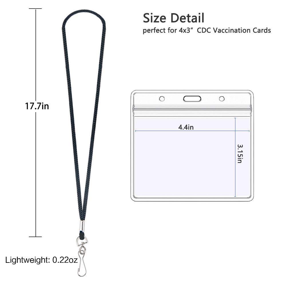 5-Pack Waterproof CDC Card Holder with Lanyard - for Vaccination & ID Protection, Travel & Events