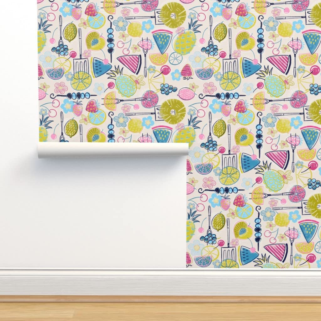 Peel & Stick Removable Wallpaper Swatch - Summer Fruit Design (Peach, Cherry, Watermelon, Lemon, Strawberry) | Custom DIY Home Decor for Bedroom, Nursery & Kitchen Backsplash