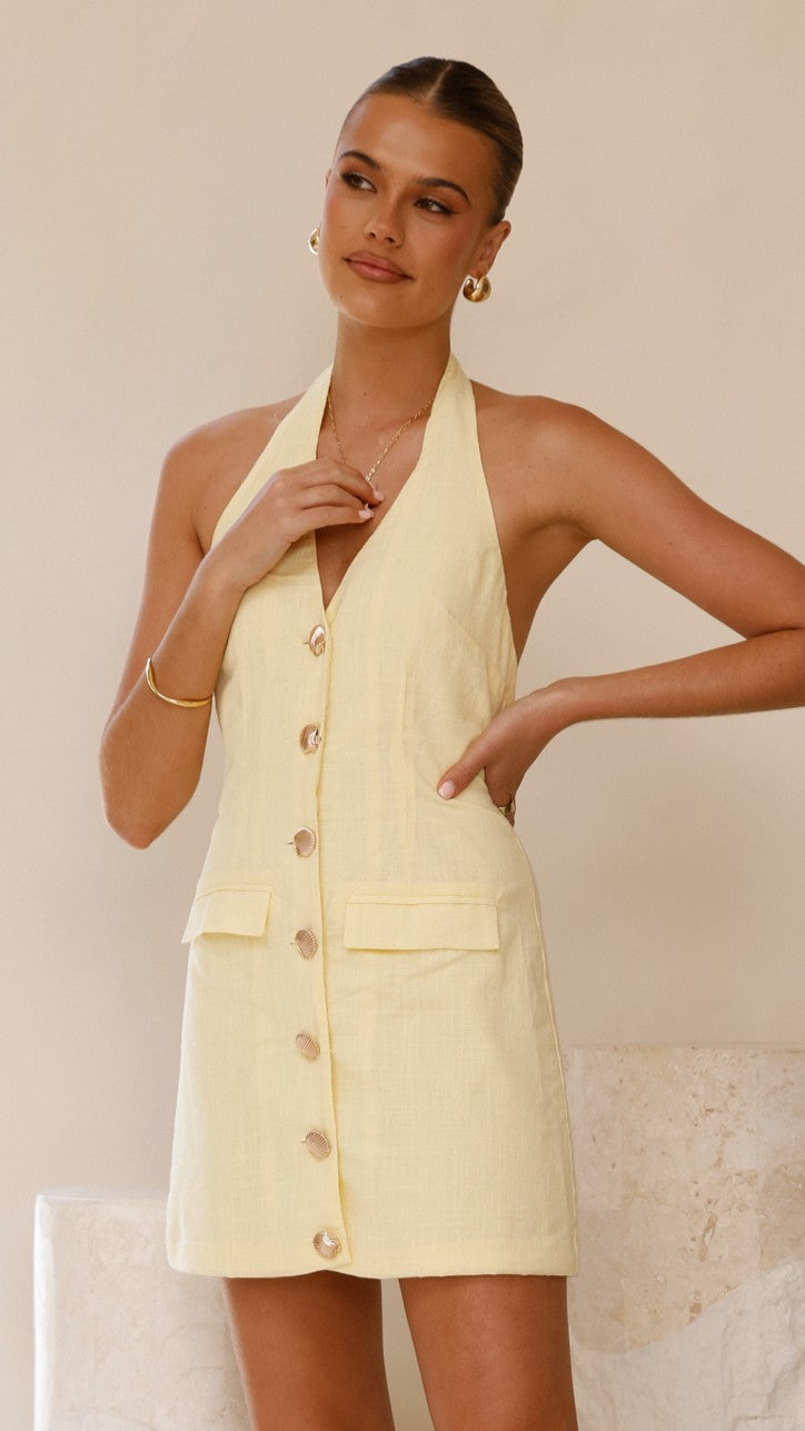 Halzie Mini Dress - Flowy Summer Lemon Print Sundress for Women | Perfect for Beach, Vacation & Casual Outings