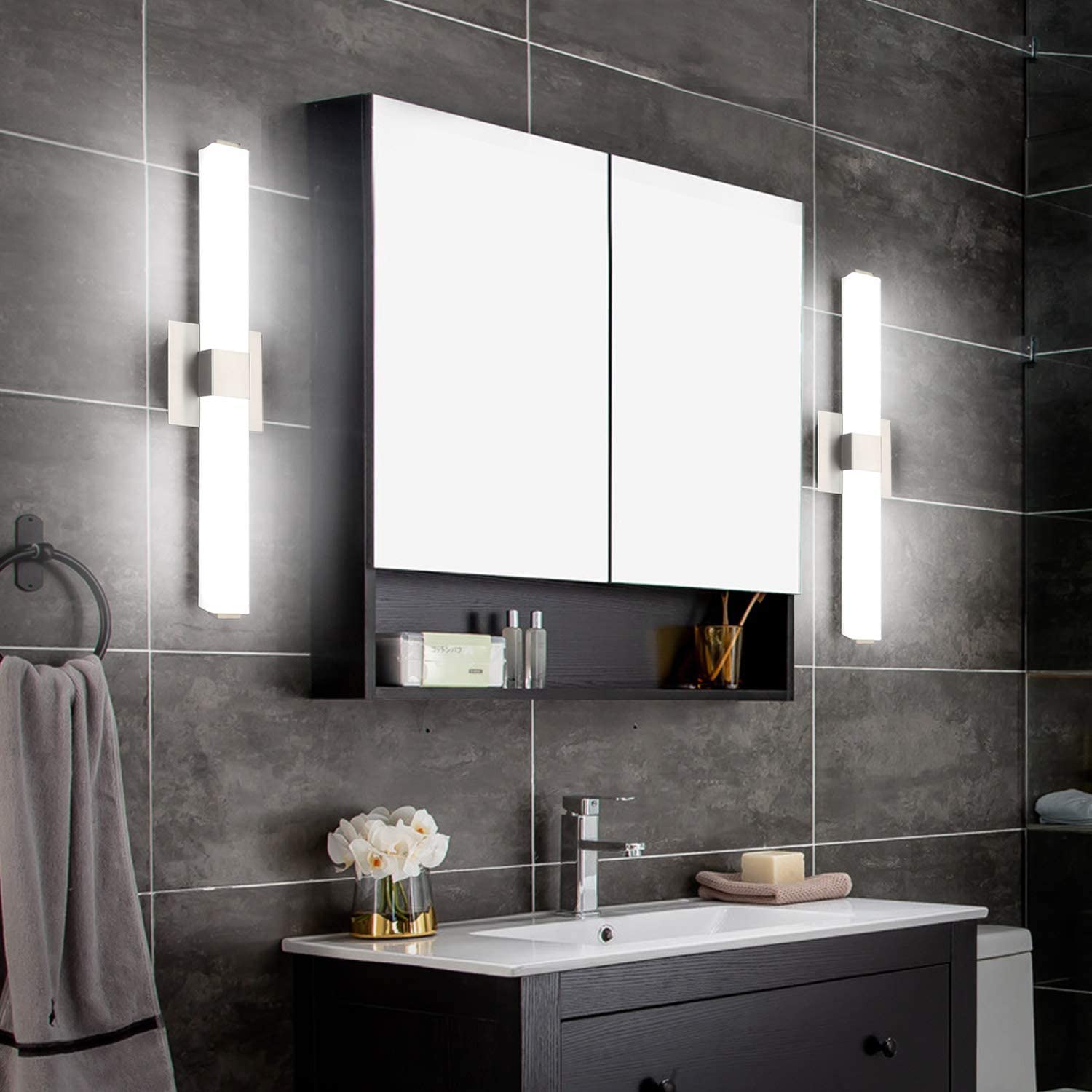 ZUZITO Modern LED Vanity Light Bar - Brushed Nickel Bathroom Lighting with Chrome Crystal Accents for Mirror, Makeup Area & Spa-Style Decor