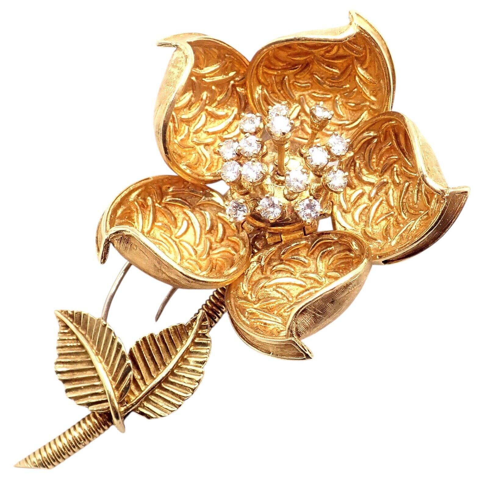 Hammerman Brothers 18k Yellow Gold Diamond Rose Flower Brooch Pin - Elegant Day & Night Jewelry for Women, Perfect for Weddings, Parties & Special Occasions