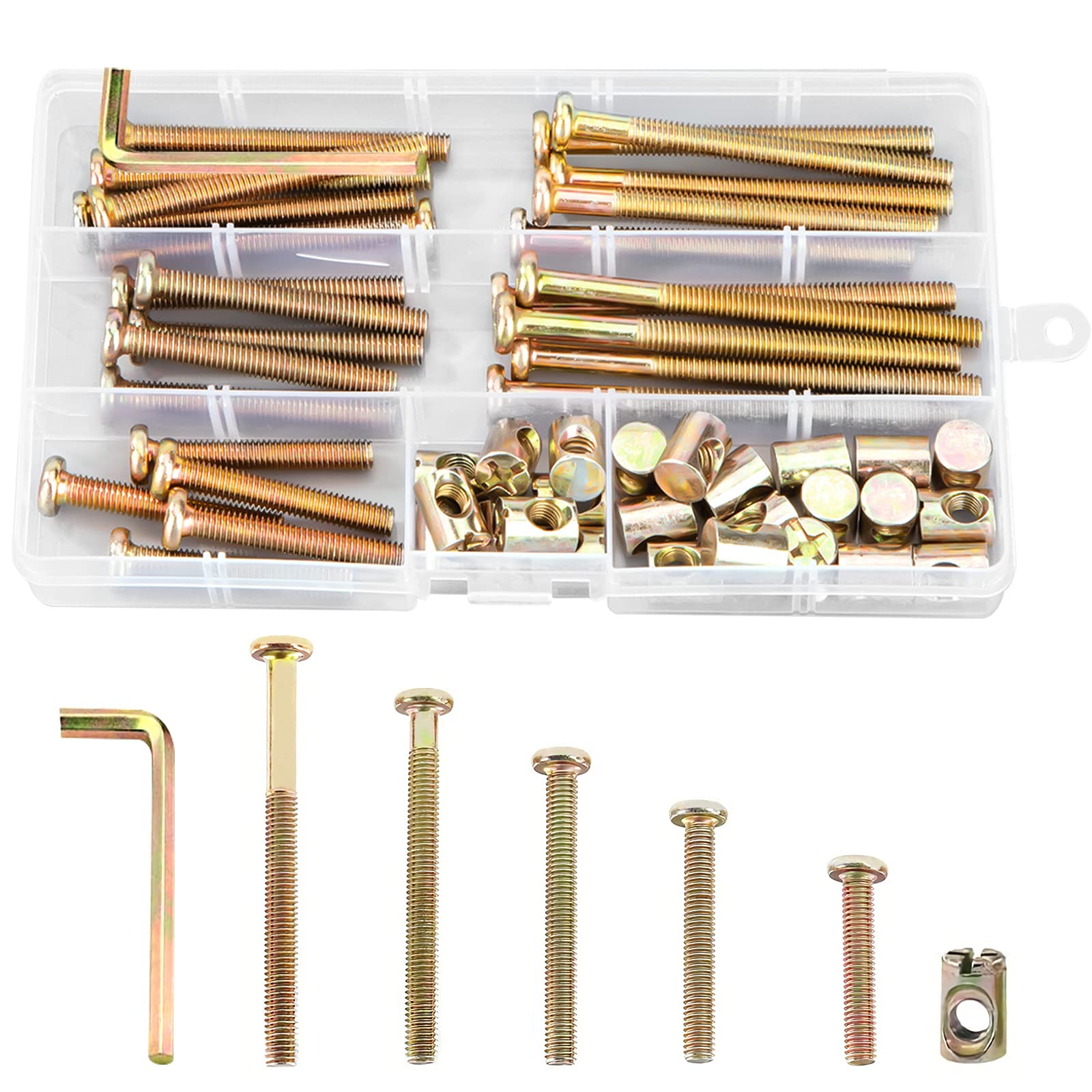 **M6 Barrel Nut Bolts - Carbon Steel Zinc Plated Furniture Screws for Beds, Cribs, Chairs (40/50/60/70/80mm, 50-Pack) - Durable Fasteners for Home Assembly & DIY Projects**