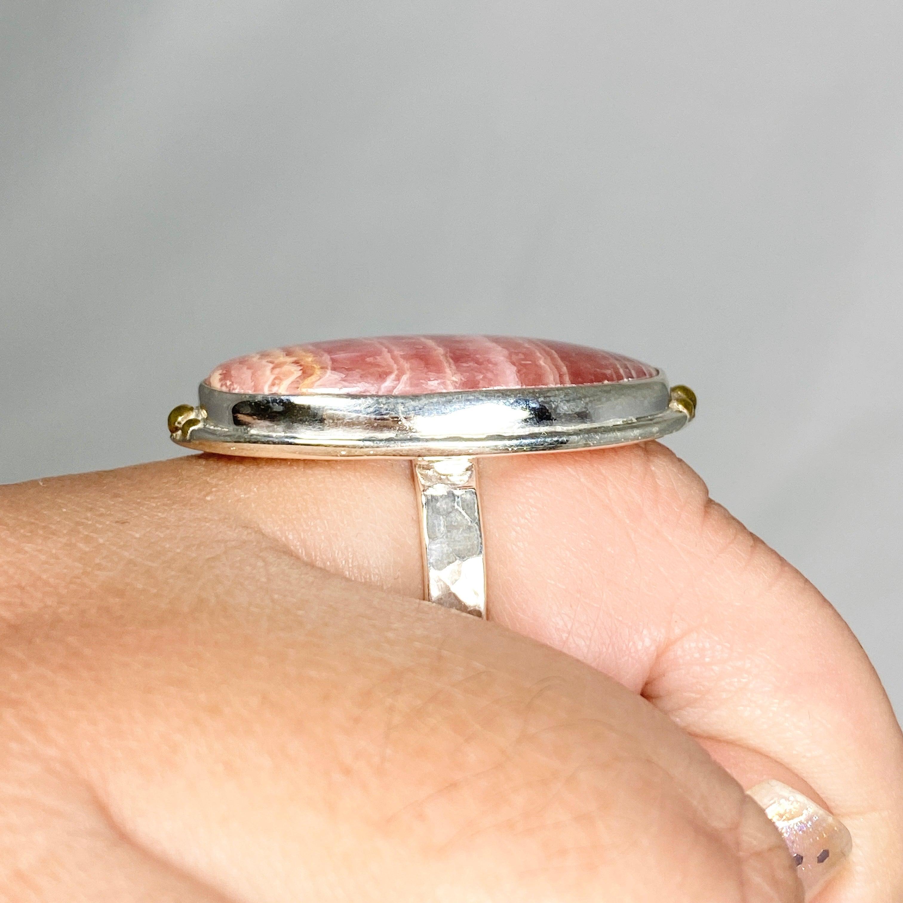Rhodochrosite Oval Ring with Brass Accents - Size 10 Women's Jewelry KRGJ3166 | Elegant Gift for Valentine's Day, Anniversary & Special Occasions