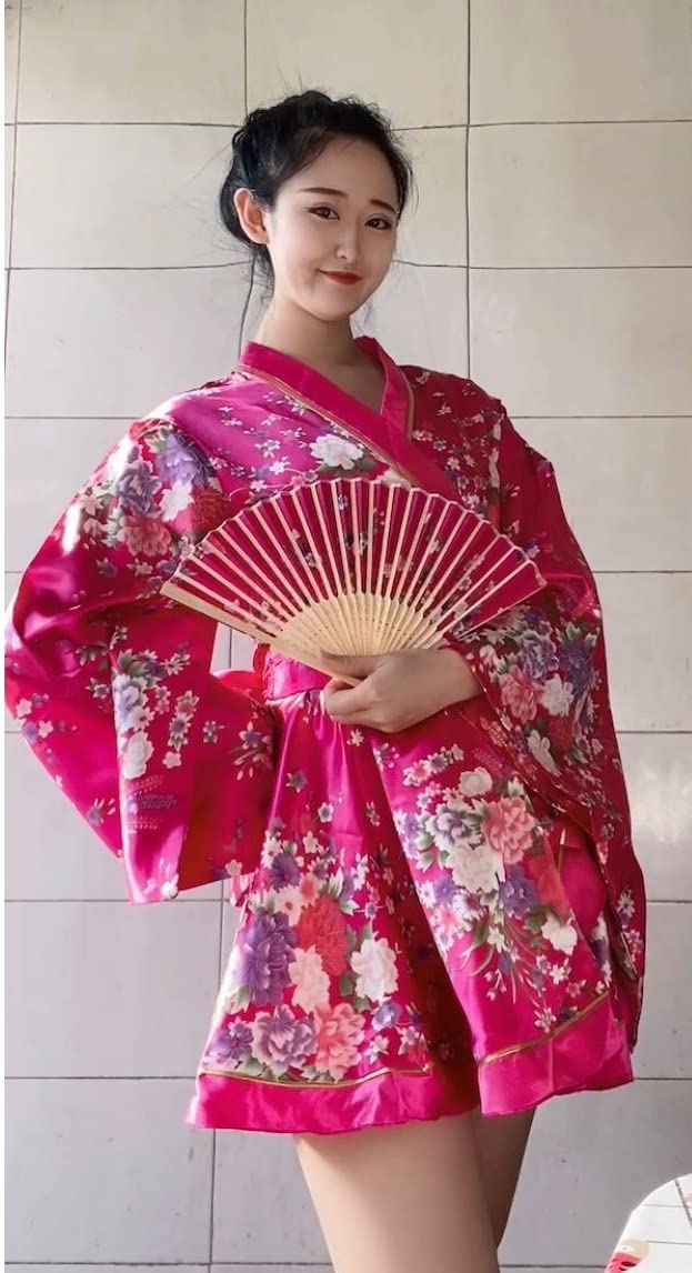 Japanese Anime Cosplay Kimono Robe Set with Silk Folding Fan & Tabi Socks - Traditional Women's Dance Costume for Cosplay, Halloween, and Cultural Events