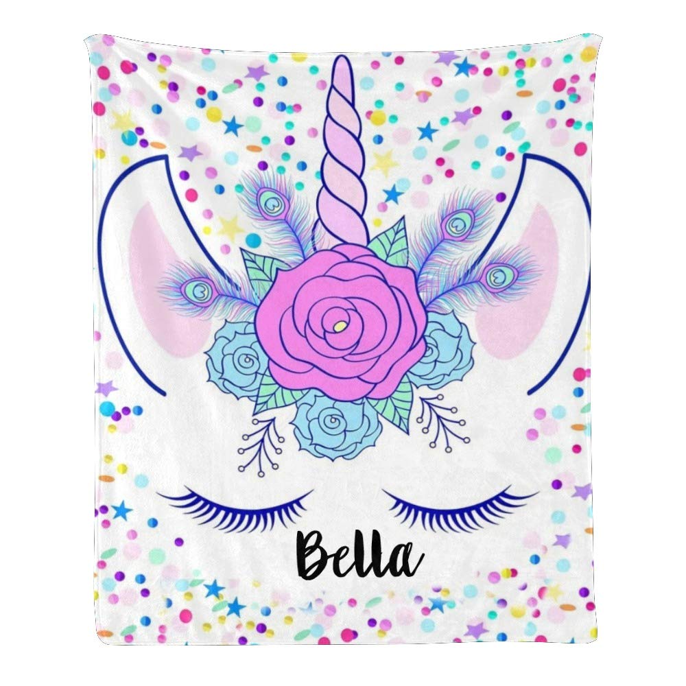 Custom Name Blanket - Personalized Unicorn Polka Dot Soft Fleece Throw Blanket (50x60 inches) | Cozy Gift for Kids, Birthday, Christmas & Home Decor