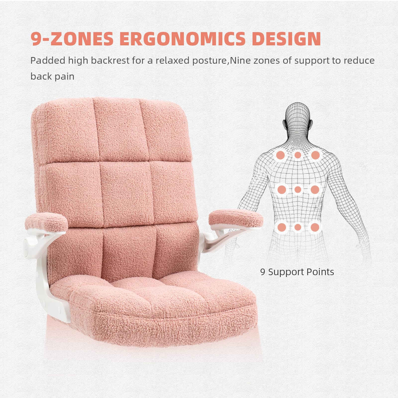 Ergonomic Home Office Chair with Flip-Up Arms & Lumbar Support - Pink Faux Fur Executive Desk Chair for Comfortable Computer Work | Perfect for Remote Work, Gaming & Study Sessions