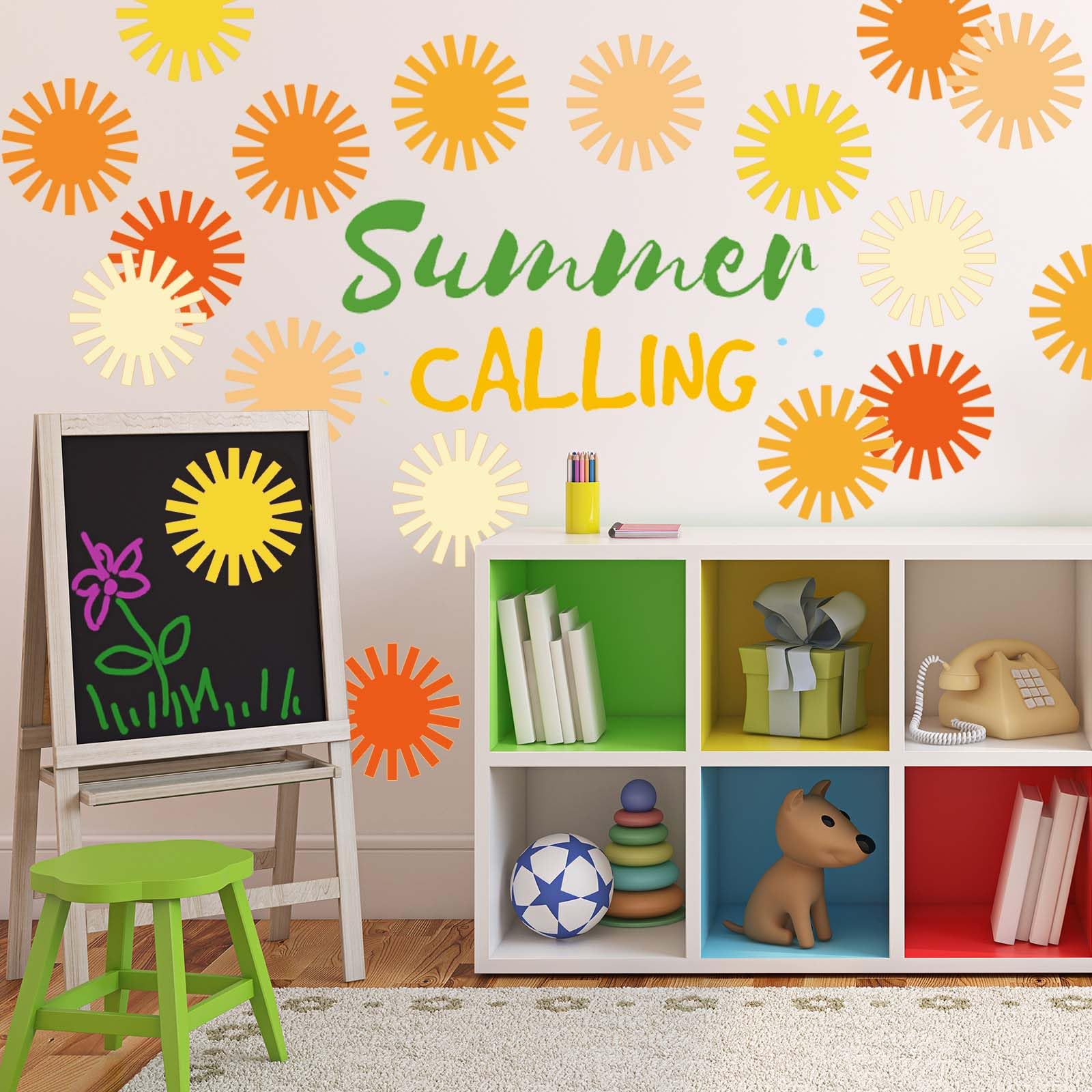 Boho Sun Cutouts - 48Pcs Groovy Sun Paper Cut-Outs with 100 Glue Points for DIY Craft, Summer Bulletin Board Decor, First Birthday Party, Classroom Wall Decoration, Baby Shower & Home Decor Supplies