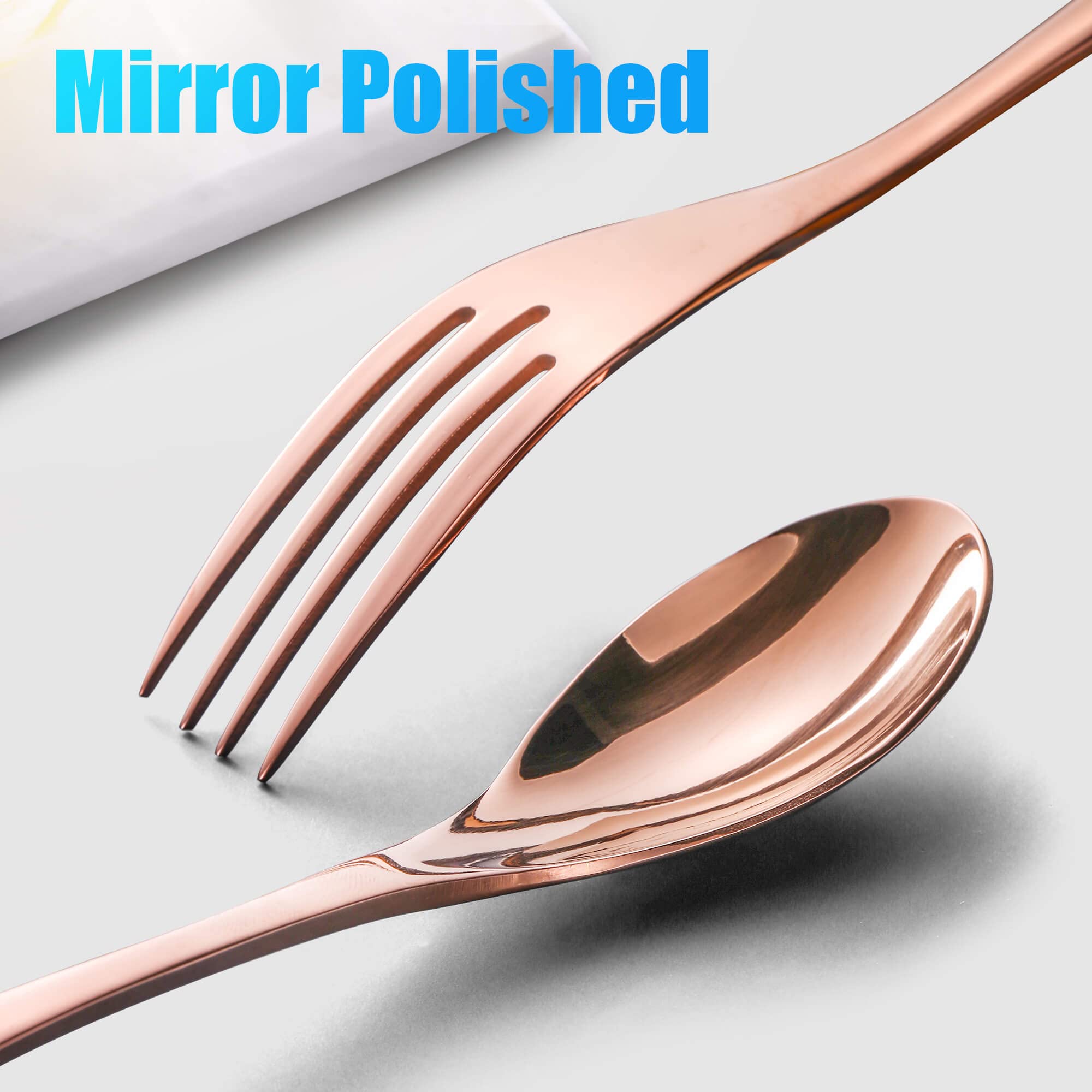 24-Piece Rose Gold Silverware Set with Steak Knives - Forged 18/10 Stainless Steel Cutlery Set for 4 - Modern Heavy Duty Flatware Utensils Set - Dishwasher Safe - Perfect for Dinner Parties, Weddings & Everyday Dining