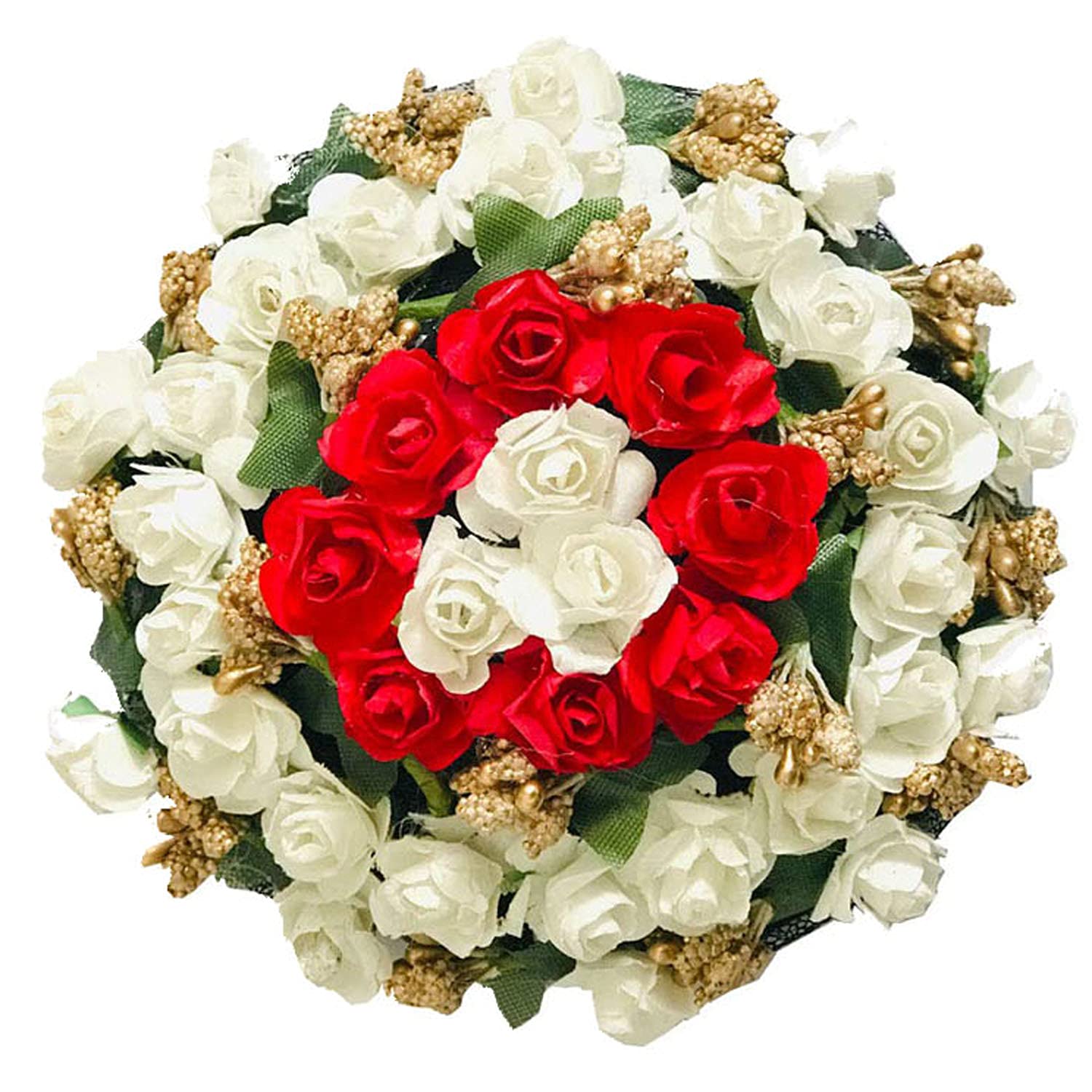 Stylish Artificial Juda Gajra Hair Accessory for Women - Red & White Floral Bun Hair Clip - Perfect for Weddings, Parties & Traditional Indian Hairstyles