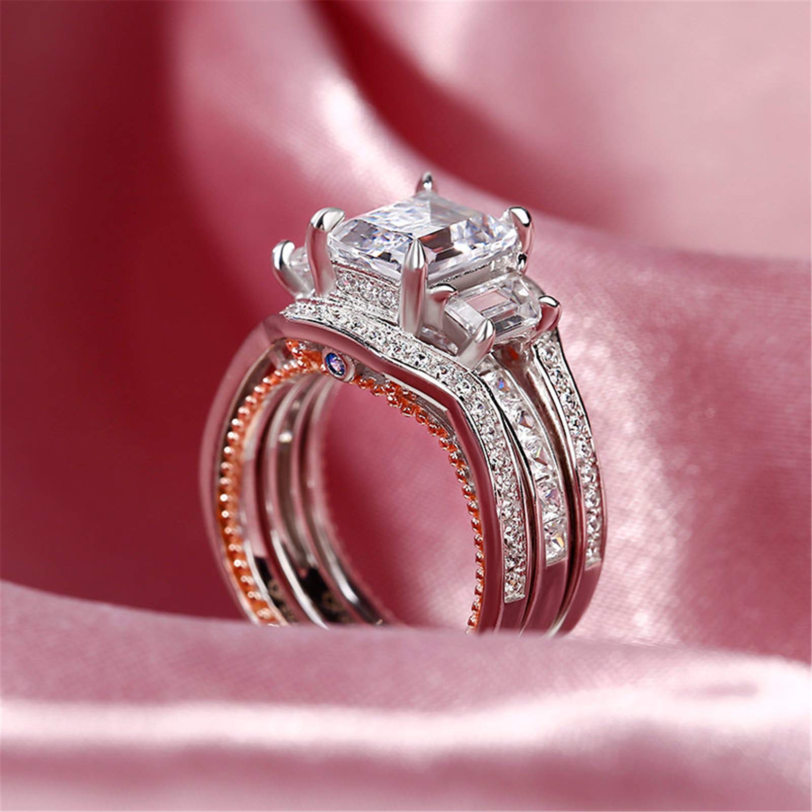 Jeulia 3-Stone Emerald Cut Sterling Silver Ring Set for Women - Interchangeable Wedding, Engagement, Anniversary, Birthday Gift with Jewelry Box | Perfect for Proposals, Romantic Occasions & Special Celebrations