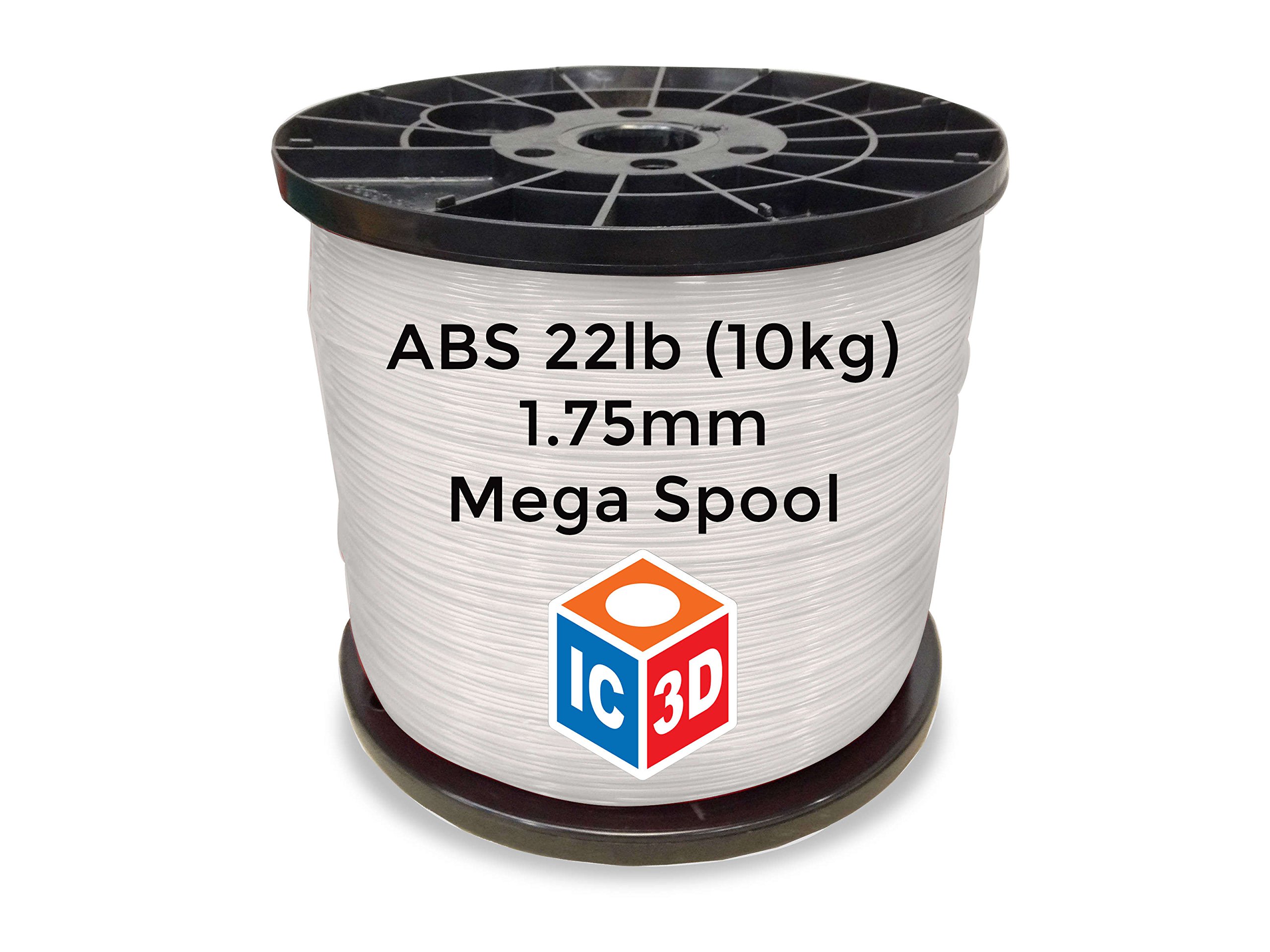 IC3D Natural 1.75mm ABS 3D Printer Filament - 10kg Mega Spool | High Precision +/- 0.05mm | Professional Grade 3D Printing Material | Made in USA | Perfect for Large-Scale 3D Printing Projects, Industrial Prototyping & DIY Creations