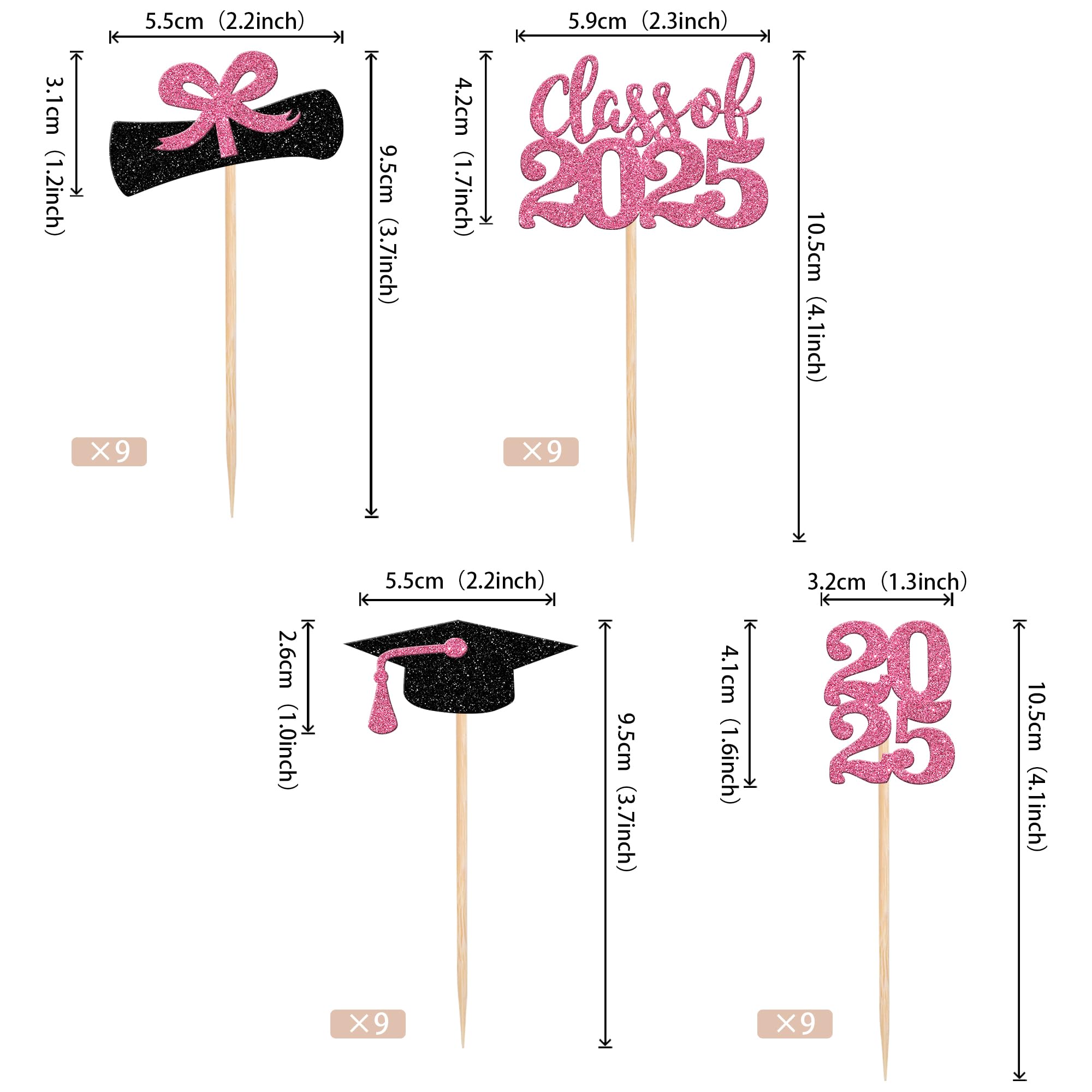 36 PCS 2025 Graduation Cupcake Toppers - Glitter Class of 2025 Diploma & Cap Cake Decorations - Pink Graduation Party Supplies for Cupcakes, Cakes & Desserts - Perfect for Graduation Ceremonies, Parties & Celebrations