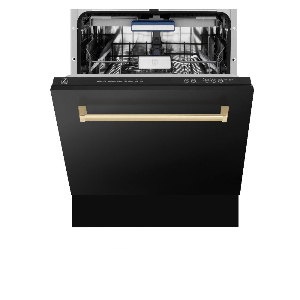 ZLINE Autograph Edition 36-inch Black Stainless Steel Kitchen Package - Dual Fuel Range, Range Hood, Dishwasher & Refrigerator with Internal Water Dispenser & Champagne Bronze Accents (4AKPR RABRHDWV36 CB) | Premium Kitchen Appliances for Modern Homes & Gourmet Cooking