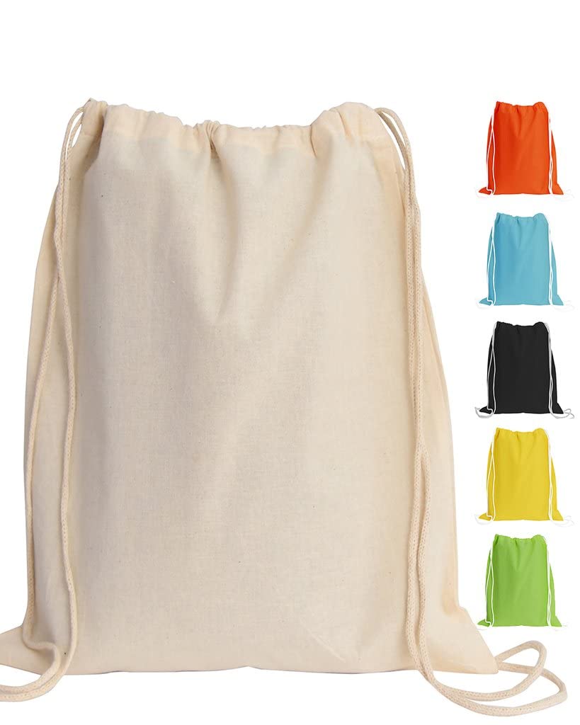 36 Pack Bulk Cotton Drawstring Tote Bags - Durable Reusable Grocery Bags with Assorted Colors - Perfect for Shopping, Beach Trips, and Party Favors