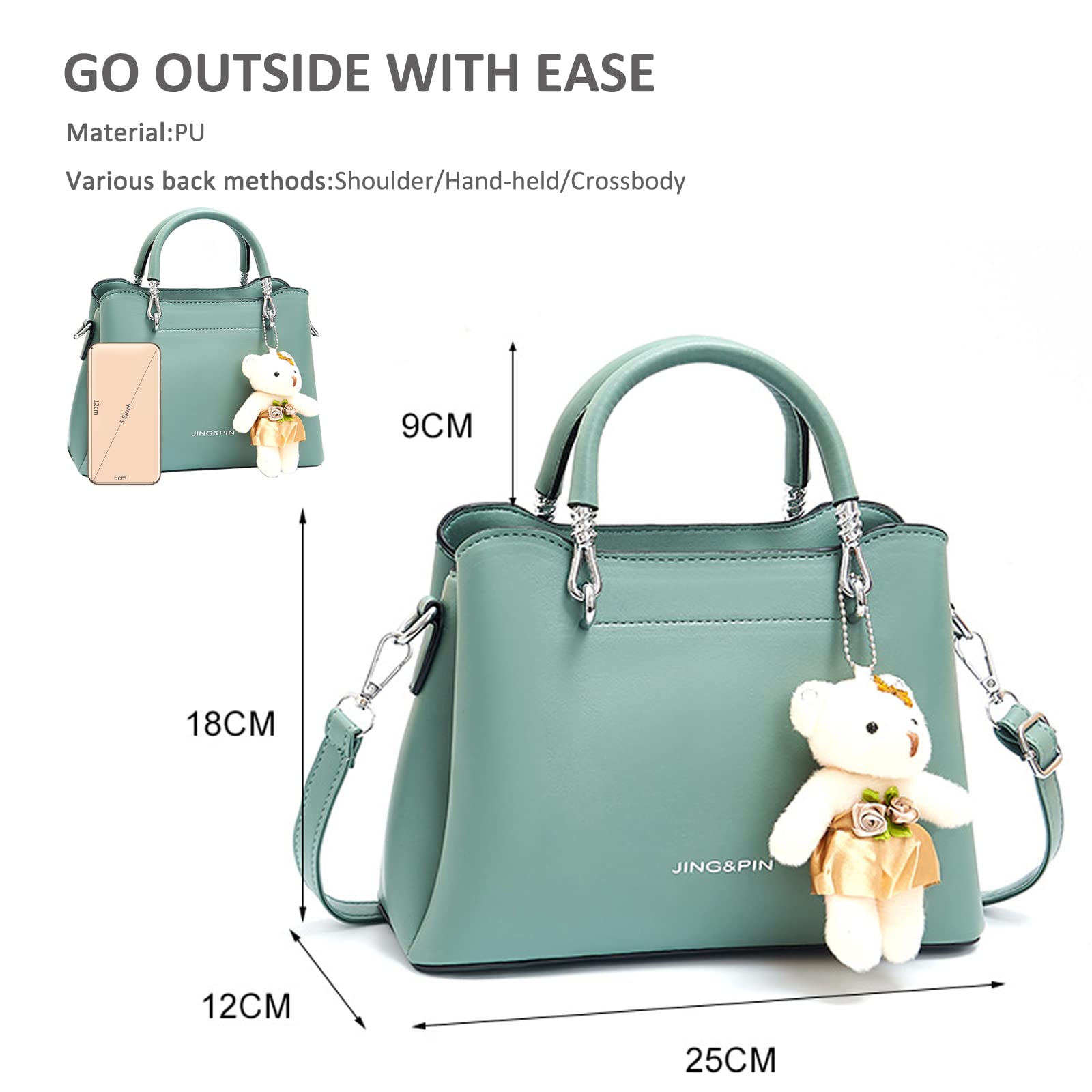 Women's PU Leather Crossbody Bag with Bear Pendant - Fashion Shoulder Purse for Daily Use
