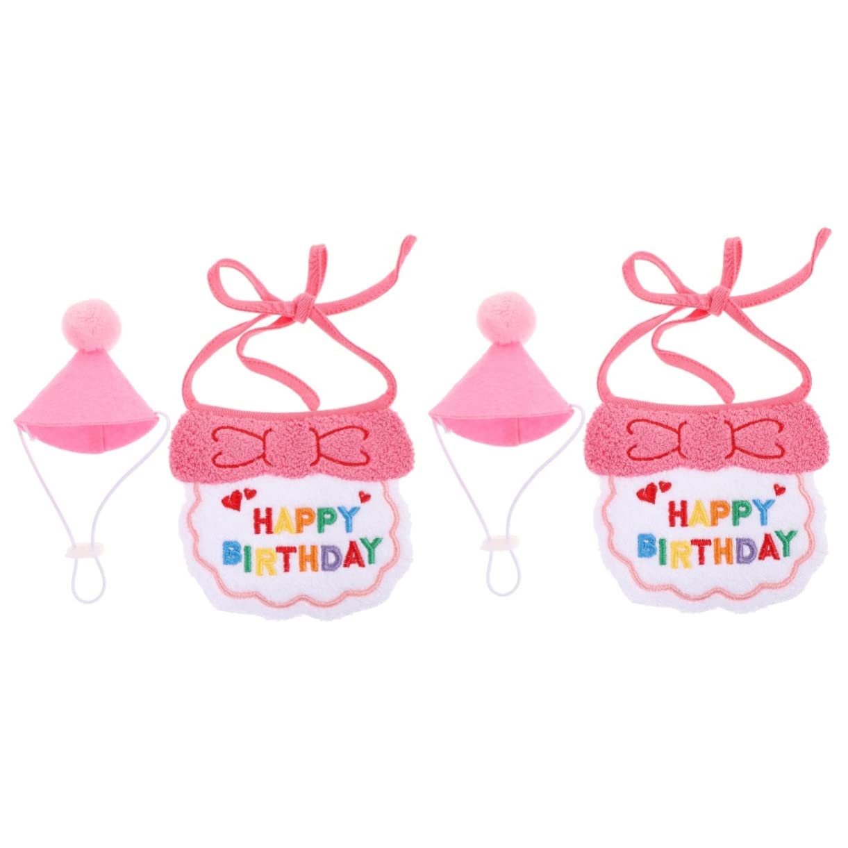 BESPORTBLE 2 Sets Pet Birthday Party Hats & Triangle Bibs - Dog & Kitten Neck Scarf Suit with Yarn Accessories for Birthday Celebrations & Photo Shoots