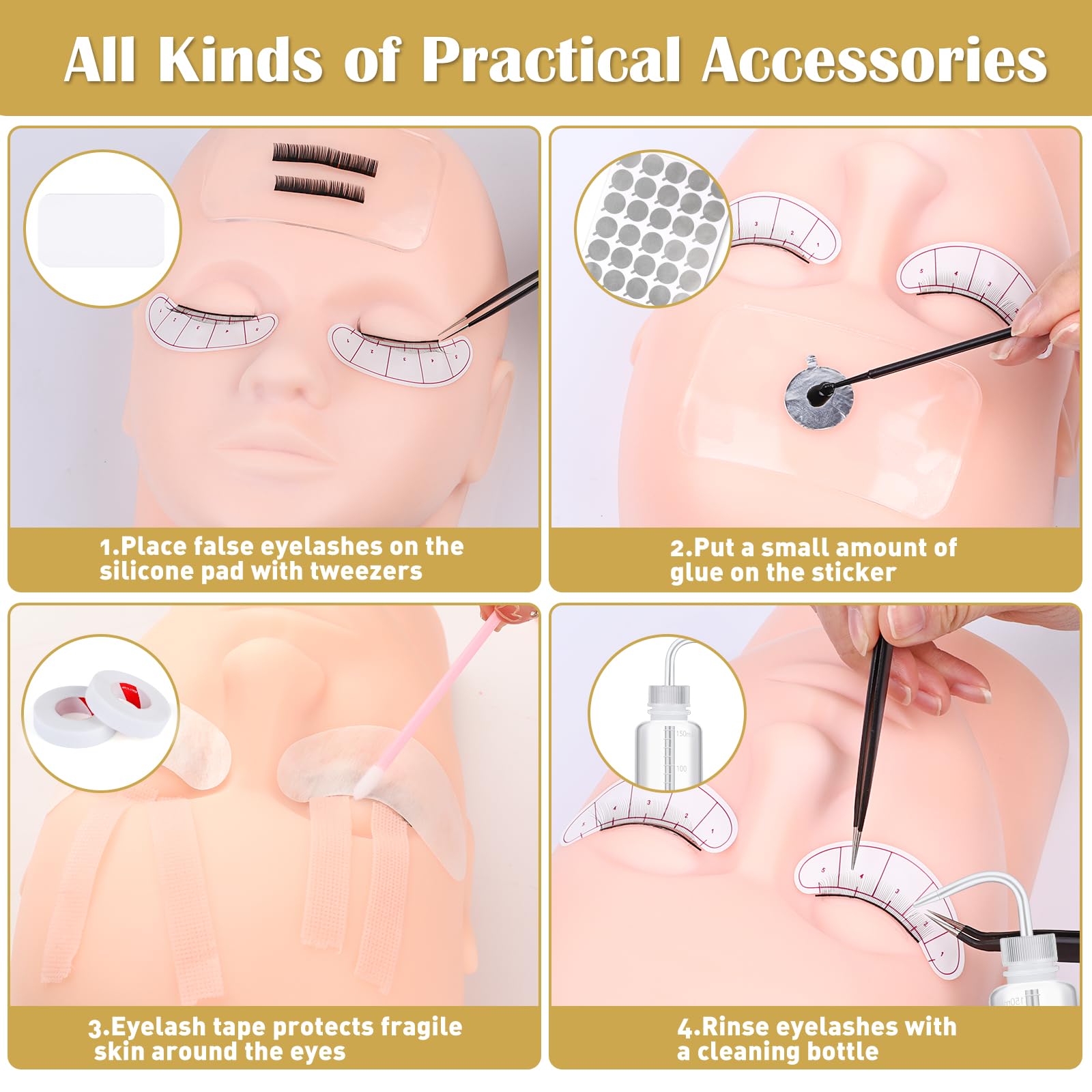 Professional Eyelash Extension Kit for Beginners - Complete Starter Set with Lash Mannequin Head, Lash Fan, Extension Glue & Eyelash Remover - Perfect for Lash Training & Salon Practice