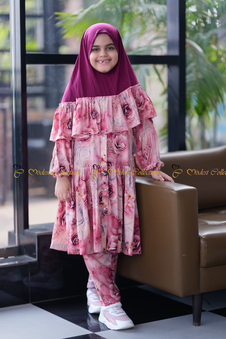 Little Nupur Tunic Set Rose - Stylish Floral Printed Girls' Dress Outfit for Casual Wear & Special Occasions