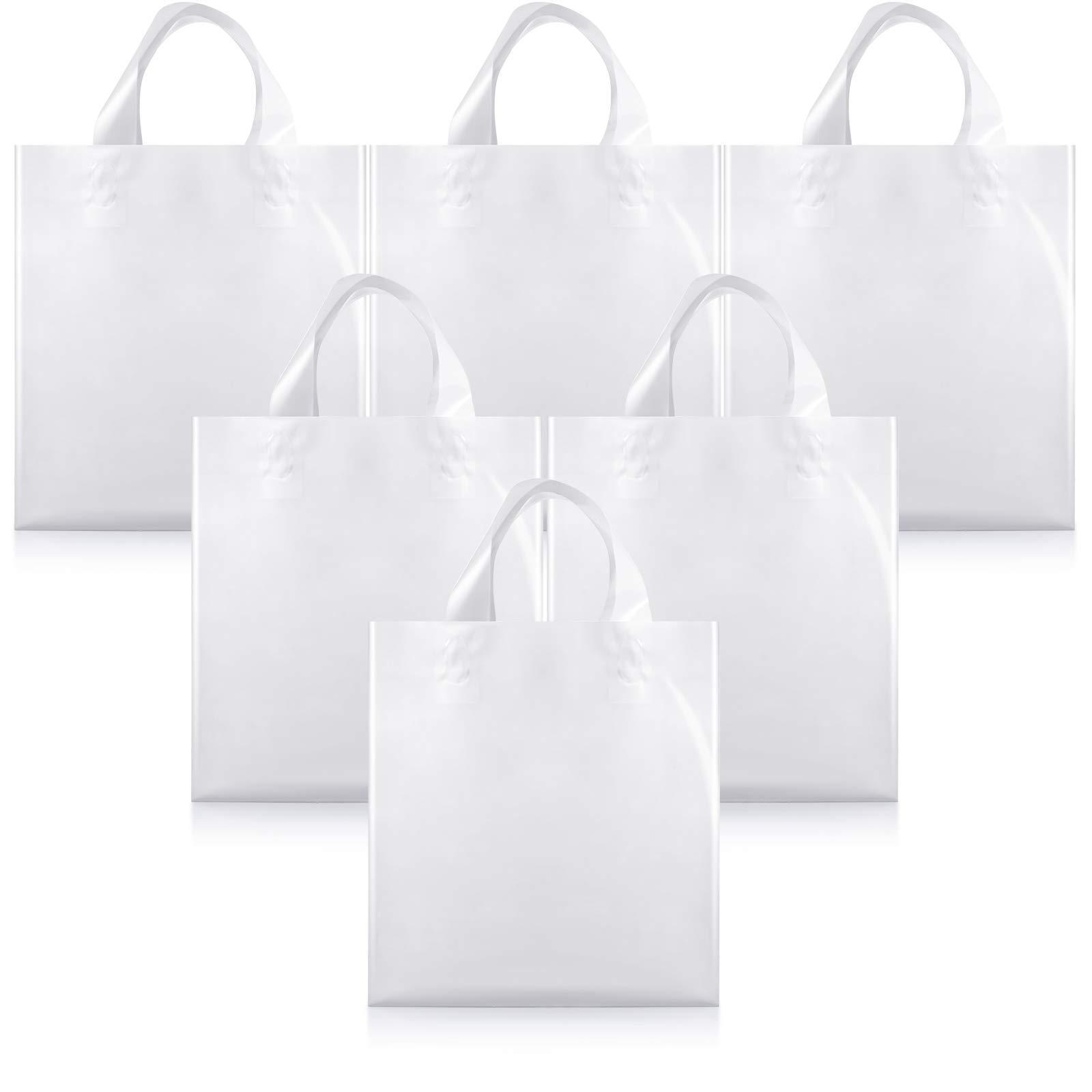 100 Pack 9x12 Inch White Plastic Shopping Bags with Die-Cut Handles - 2.36 Mil Thick Merchandise Bags for Retail, Gift Wrapping, Birthday Parties & Events - Durable & Convenient Store Packaging Solution
