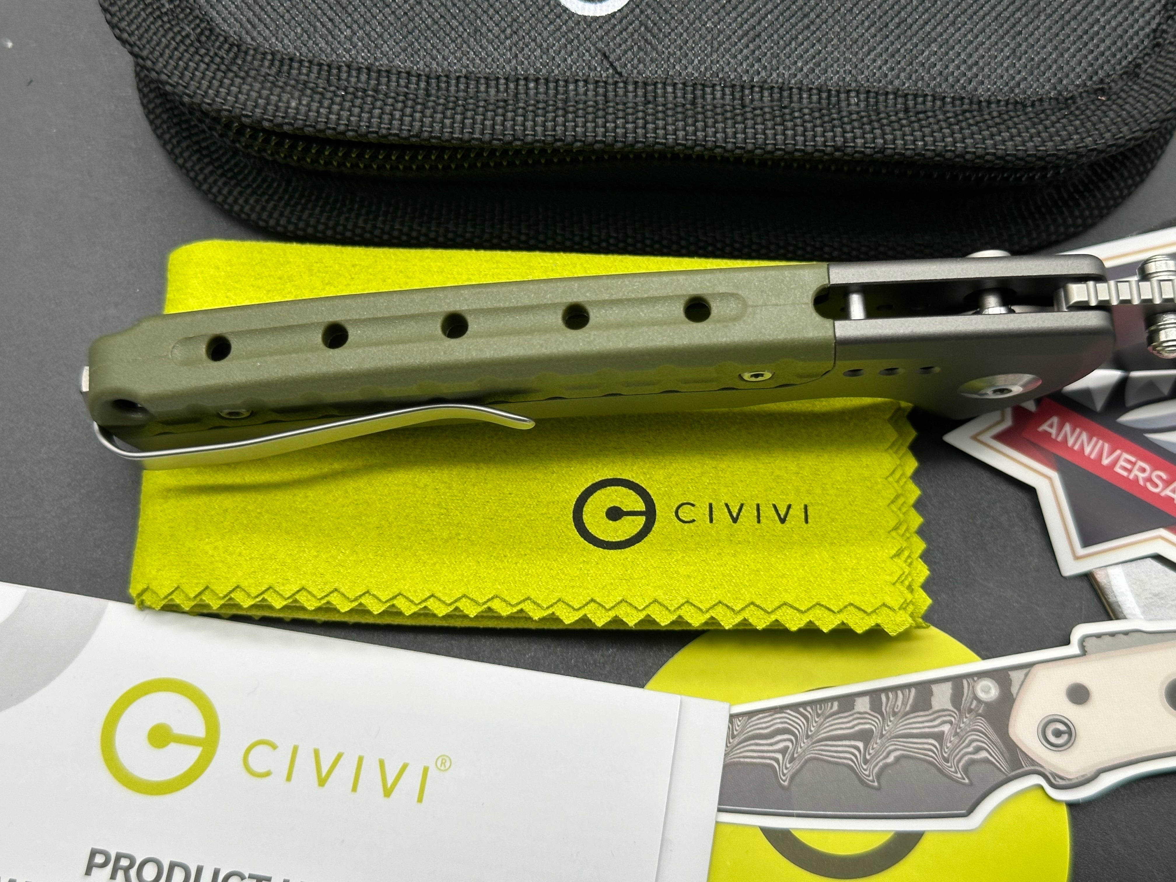 CIVIVI SENTINEL STRIKE II Folding Knife - Gray Aluminum Handle with OD Green Nitro-V Steel Blade - Plain Edge Tactical EDC Knife for Outdoor Camping, Hunting & Survival Gear
