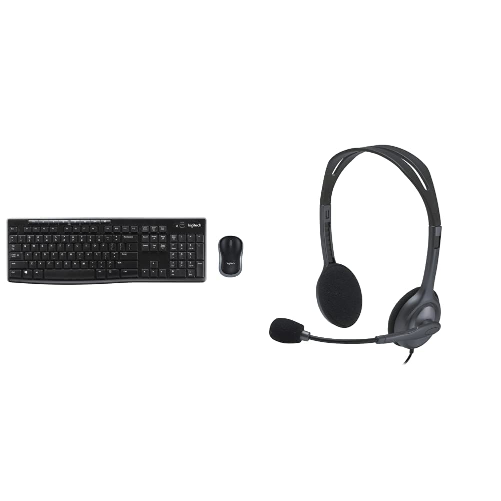 Logitech MK270 Wireless Keyboard and Mouse Combo & H111 Wired Headset with Noise-Cancelling Mic - Black | for PC, Mac, Laptop, Smartphone, Tablet | Home Office, Gaming, Remote Work, Online Classes